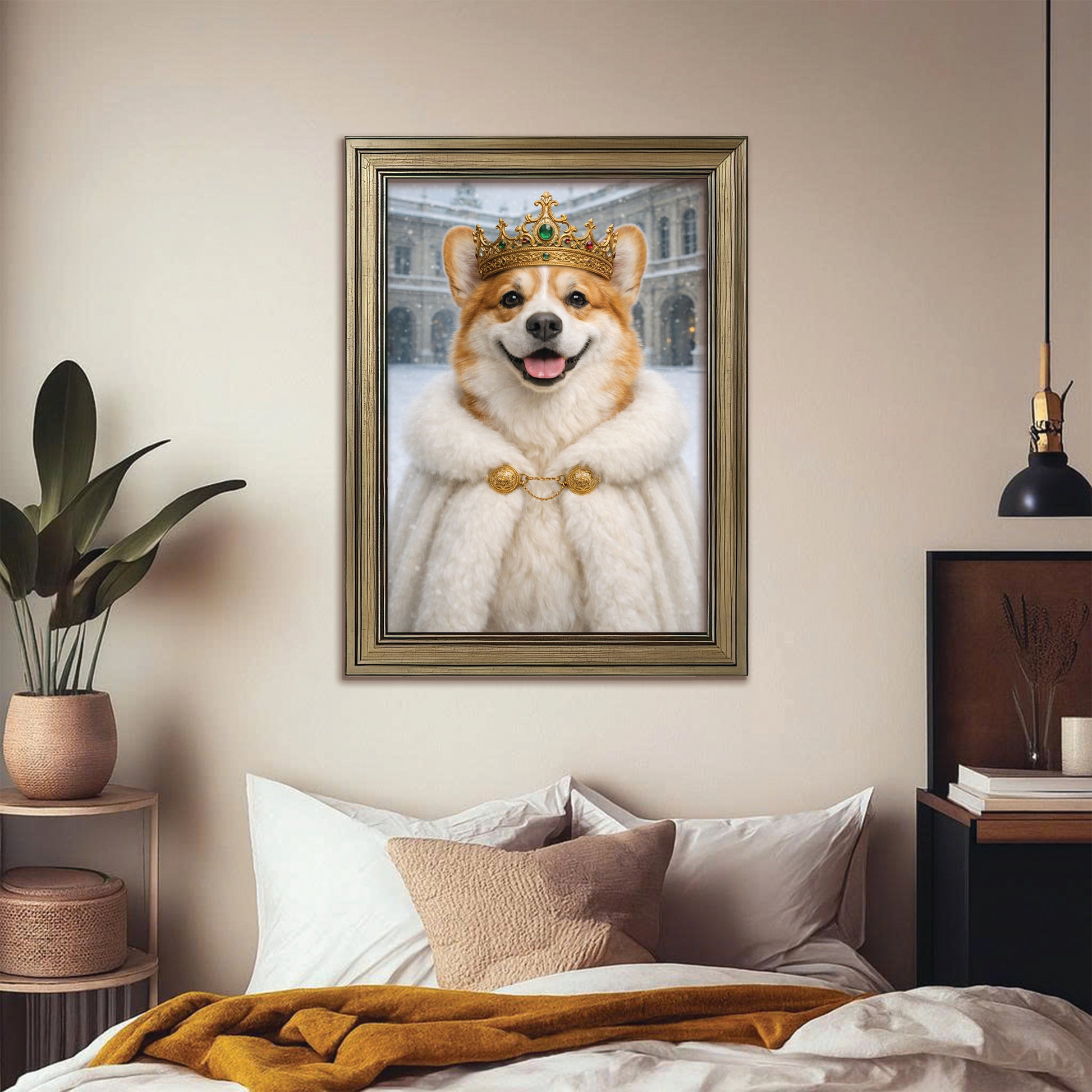 Custom Photo Royal Winter Queen Dog Canvas Framed Wall Art Gift For Dog Lovers