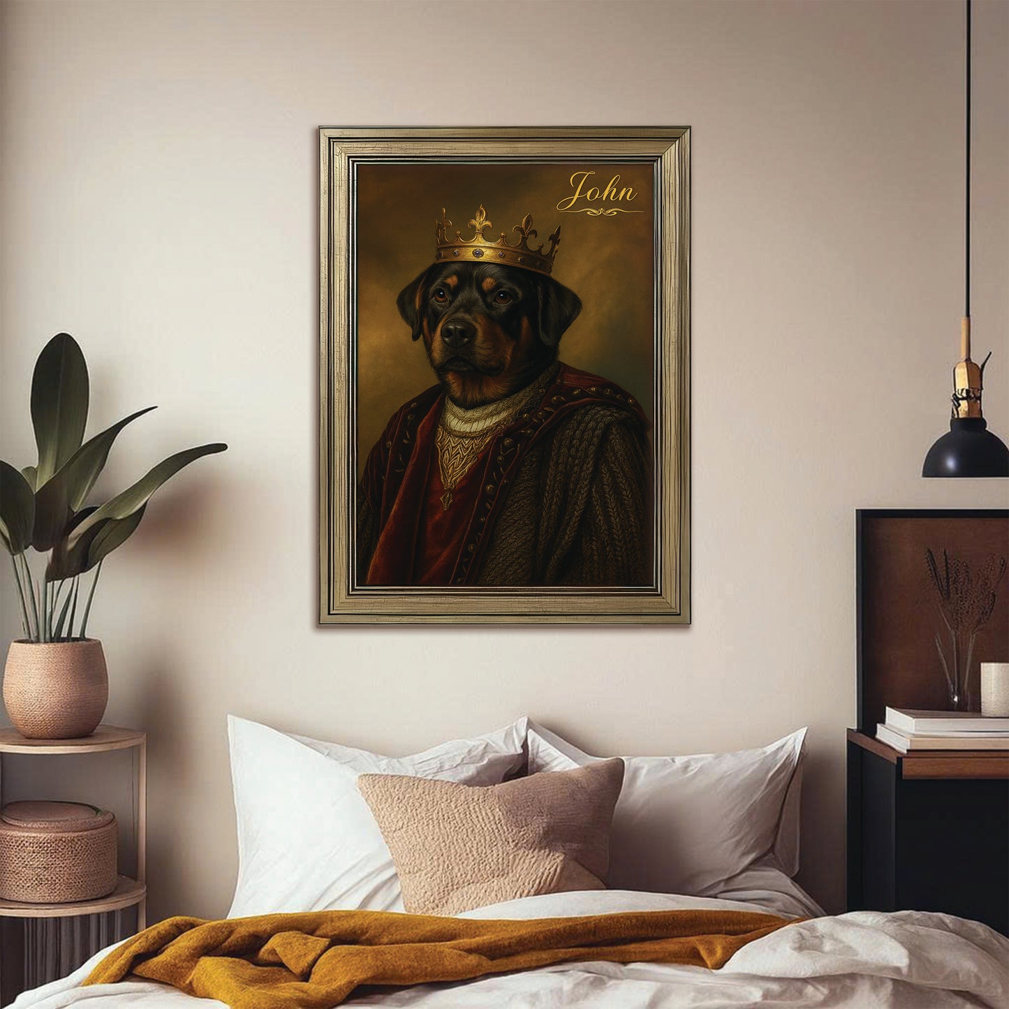 Custom Photo Crown King Dog Canvas Framed Wall Art Gift For Dog Lovers