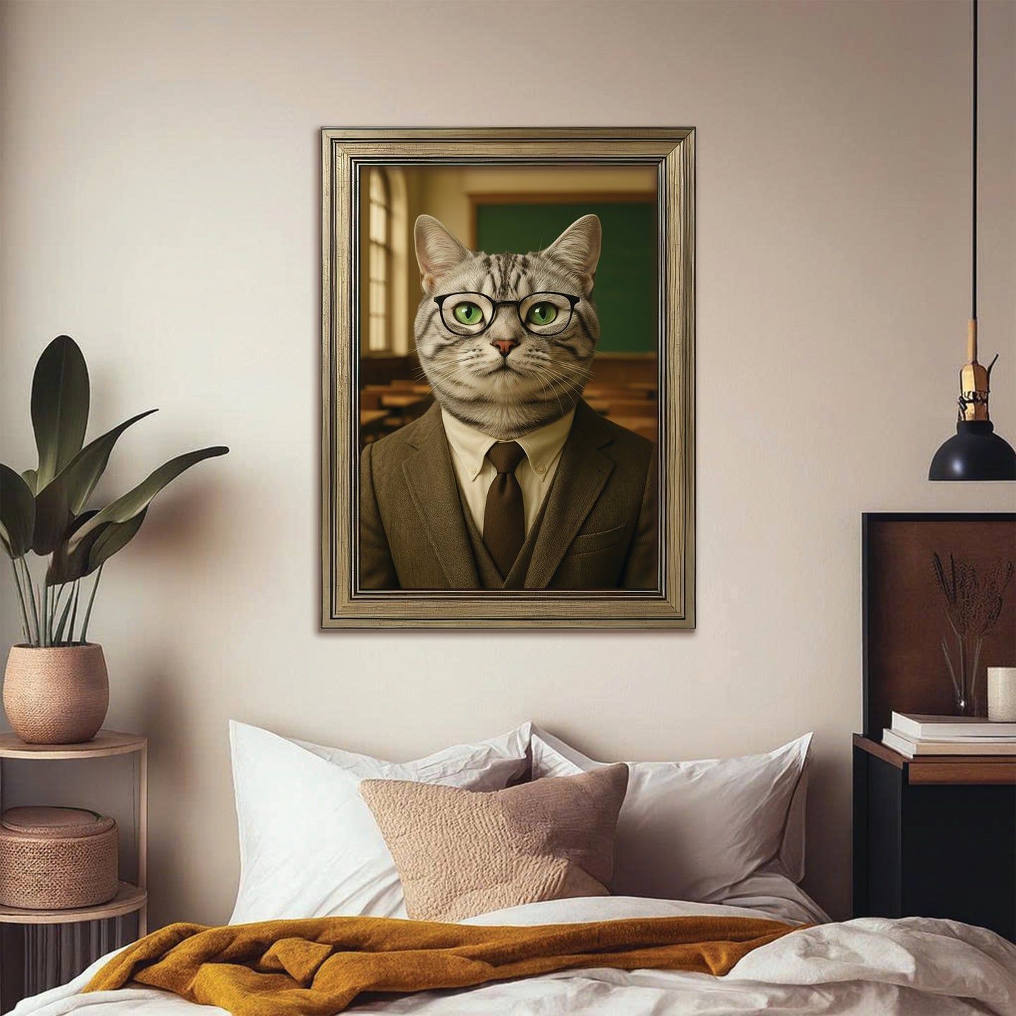 Custom Photo Teacher Cat Canvas Framed Wall Art Gift For Cat Lovers