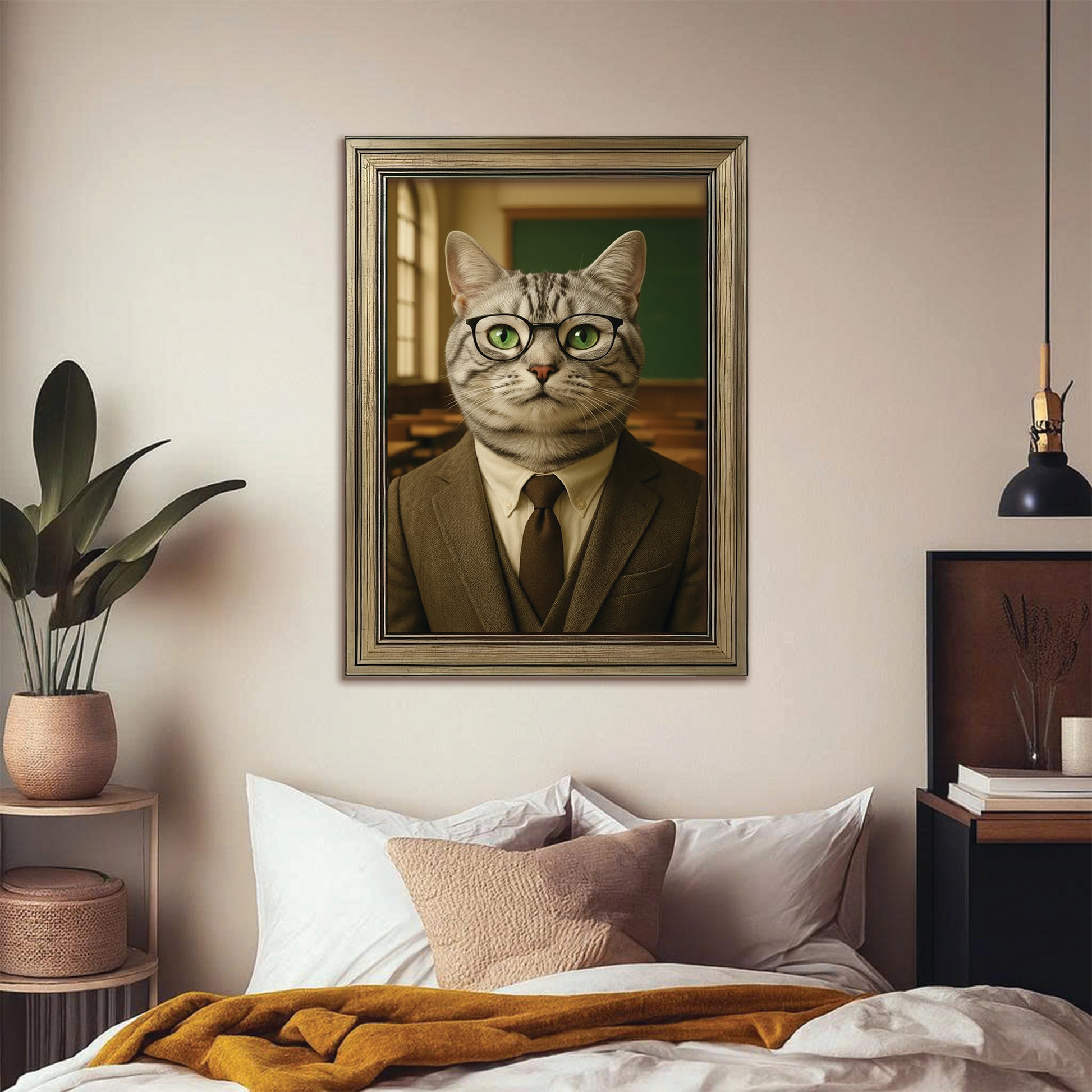 Custom Photo Teacher Cat Canvas Framed Wall Art Gift For Cat Lovers