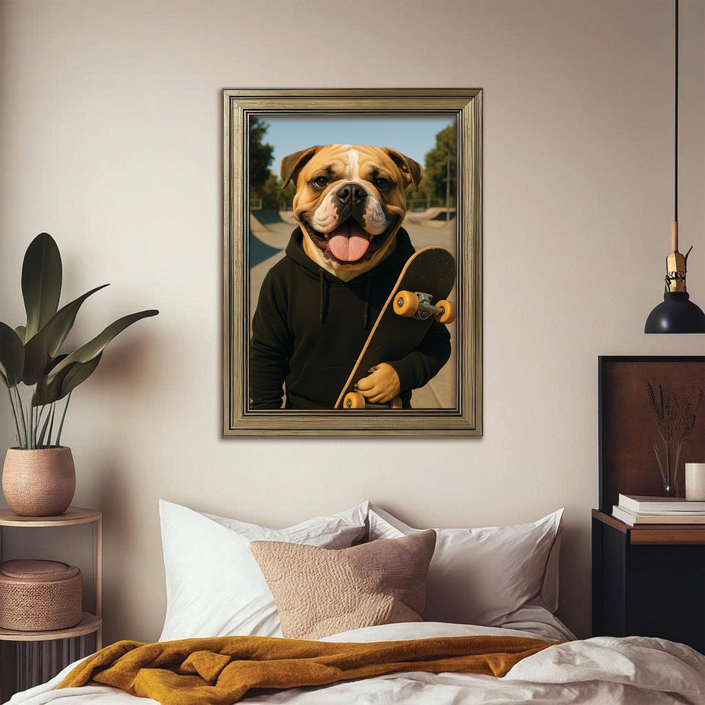 Custom Photo Skater Skateboard Canvas Framed Wall Art Gift For Dog Lovers