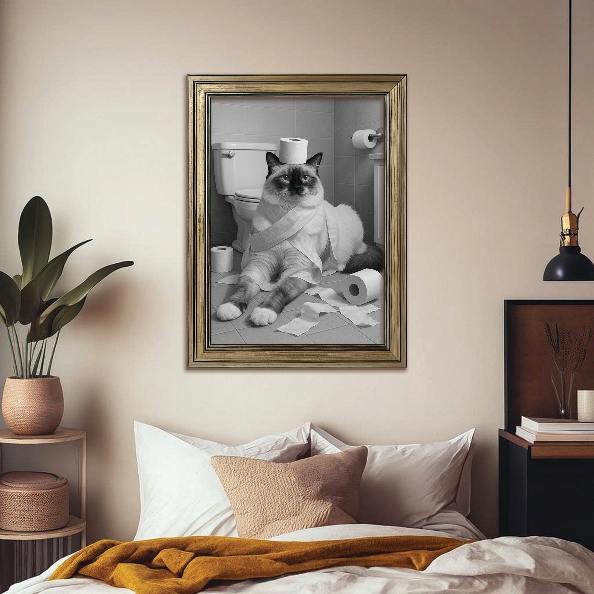 Custom Photo Cat Bathroom Style 16 Canvas Framed Wall Art Gift For Cat Lovers