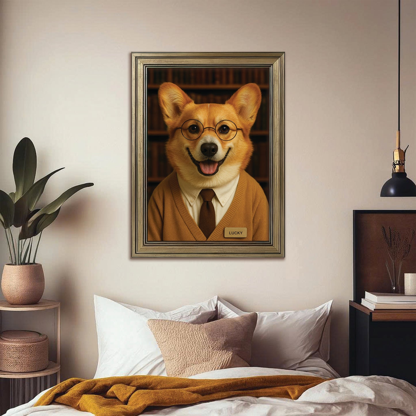 Custom Photo Librarian Book Lover Dog Canvas Framed Wall Art Gift For Dog Lovers