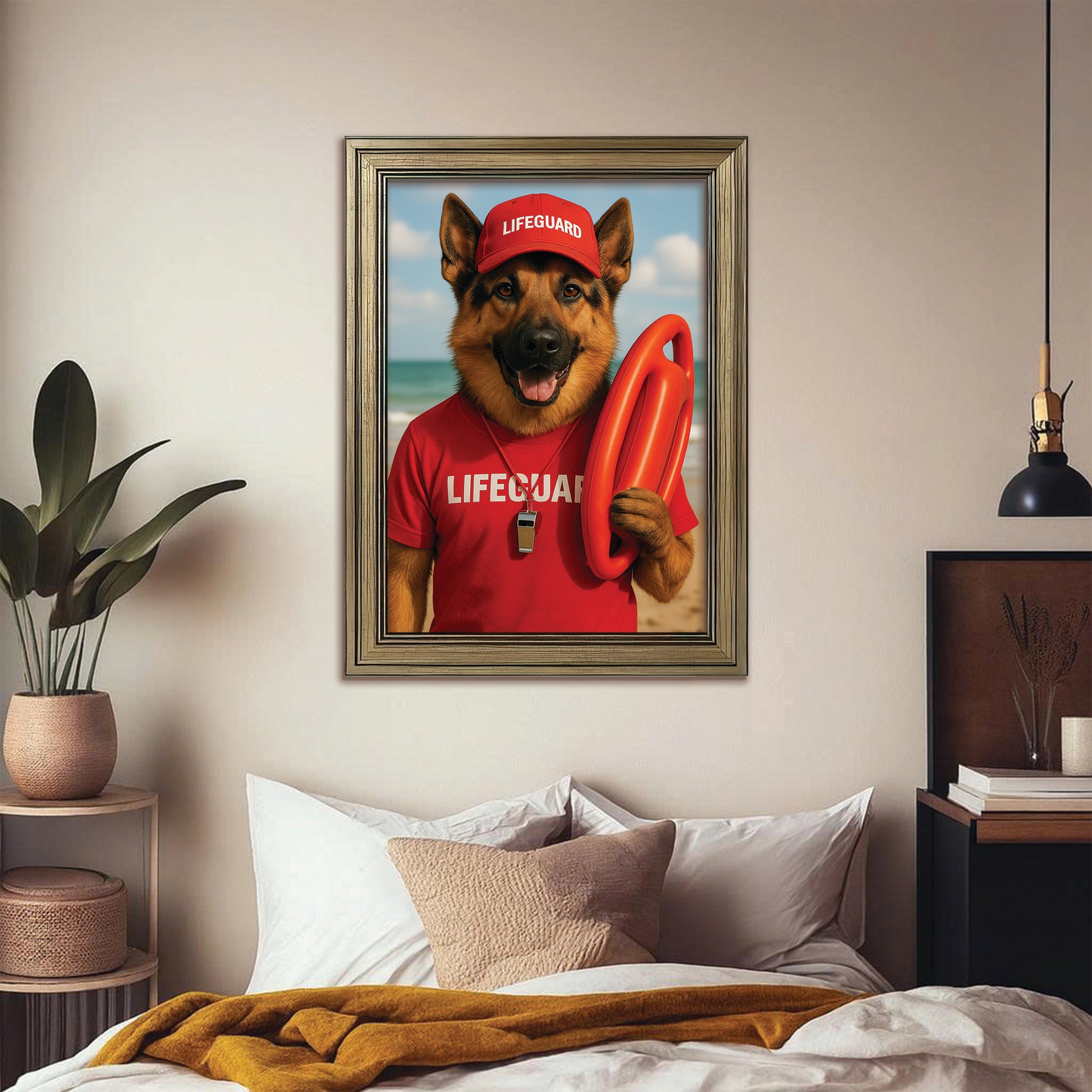Custom Photo Lifeguard Dog Canvas Framed Wall Art Gift For Dog Lovers