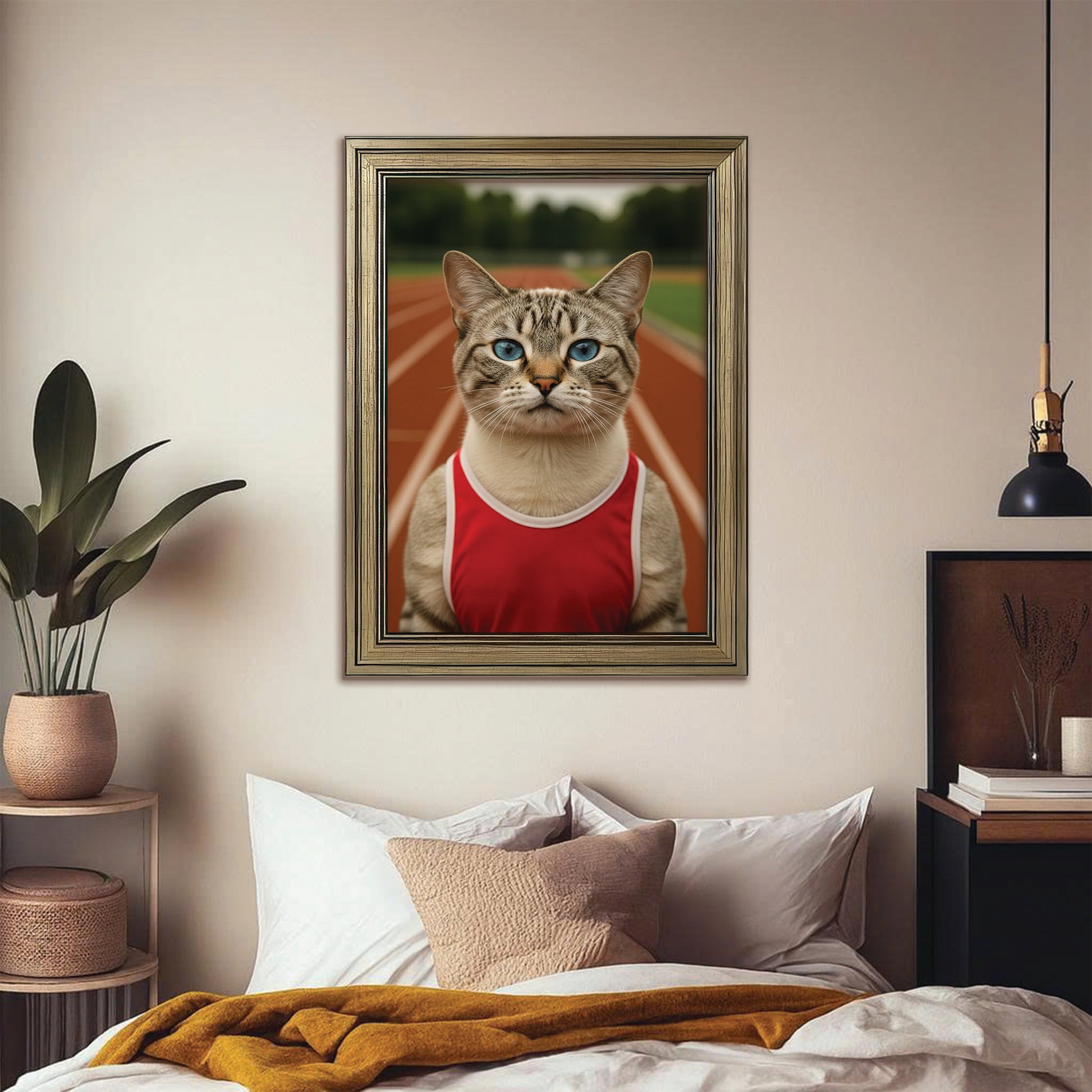 Custom Photo Runner Cat Canvas Framed Wall Art Gift For Cat Lovers