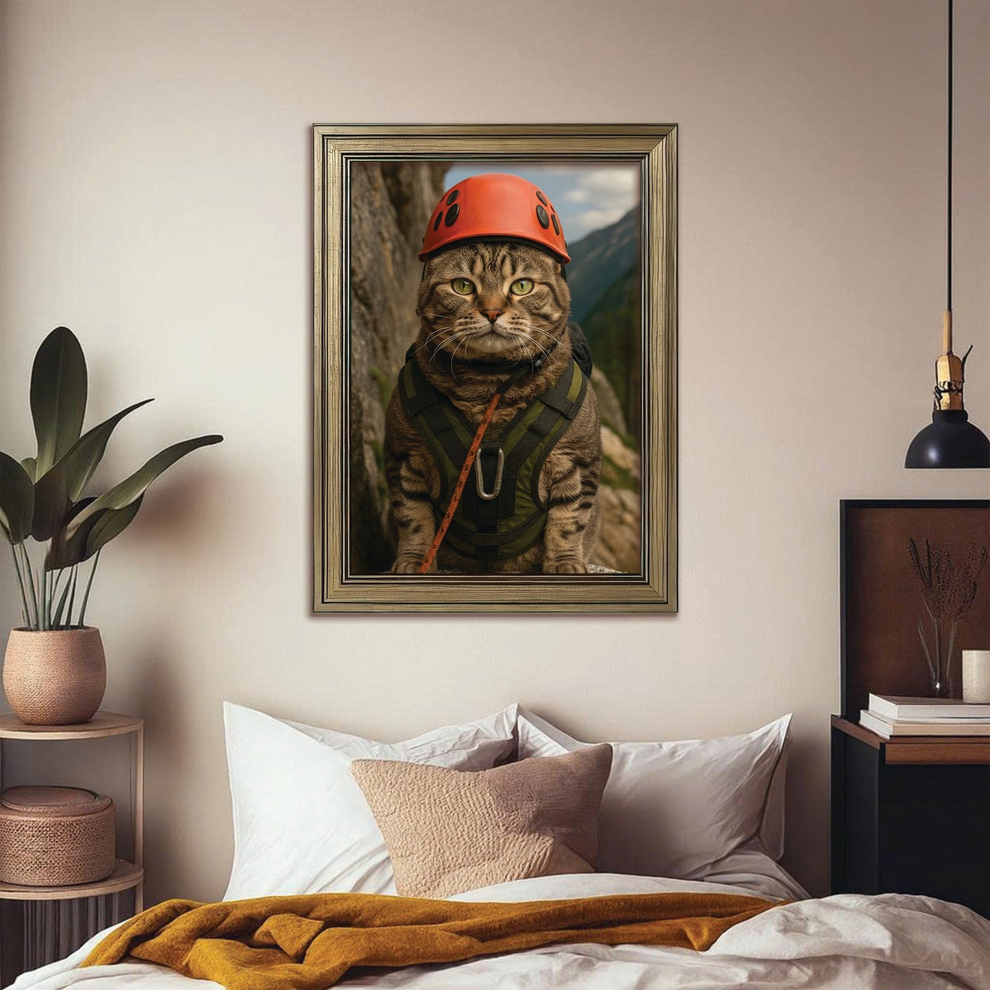 Custom Photo Rock Climber Cat Canvas Framed Wall Art Gift For Cat Lover