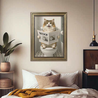 Custom Photo Cat Bathroom Style 6 Canvas Framed Wall Art Gift For Cat Lovers
