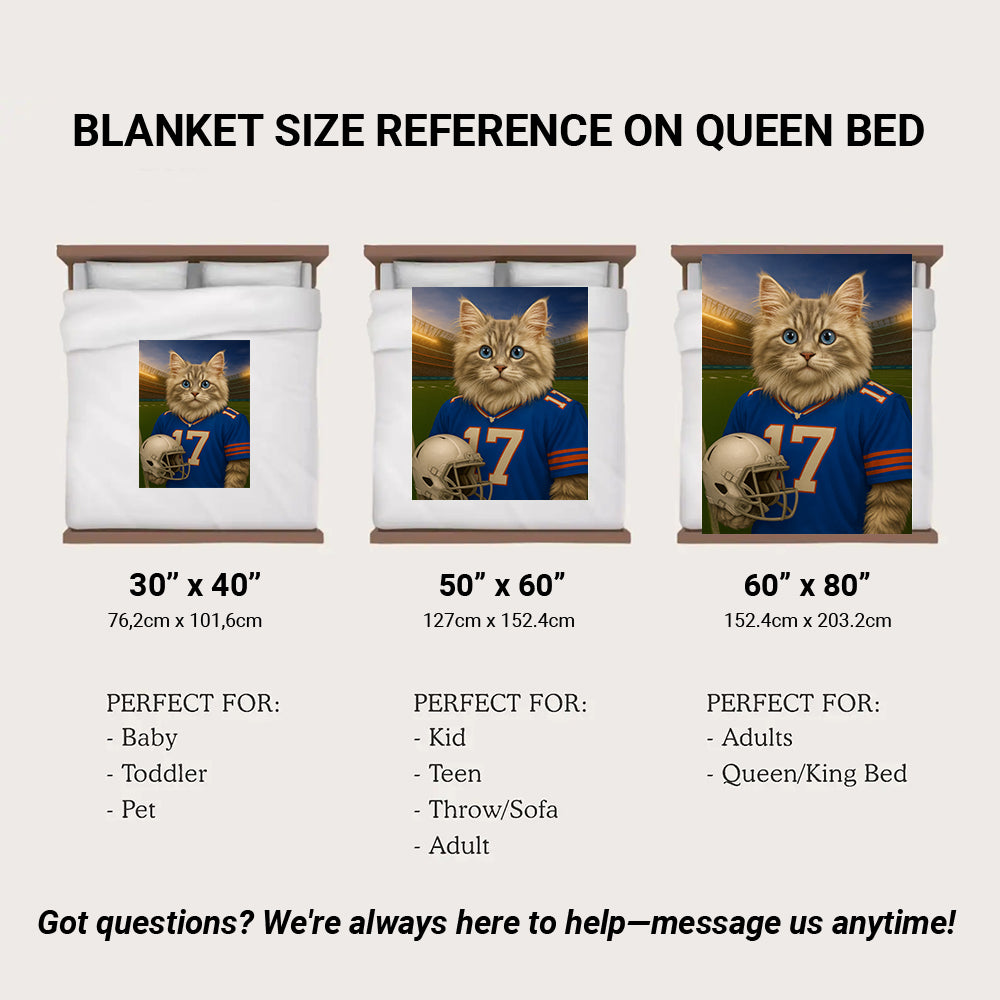 Custom Cat Photo Football Style Blanket _ Gift For Cat Lovers