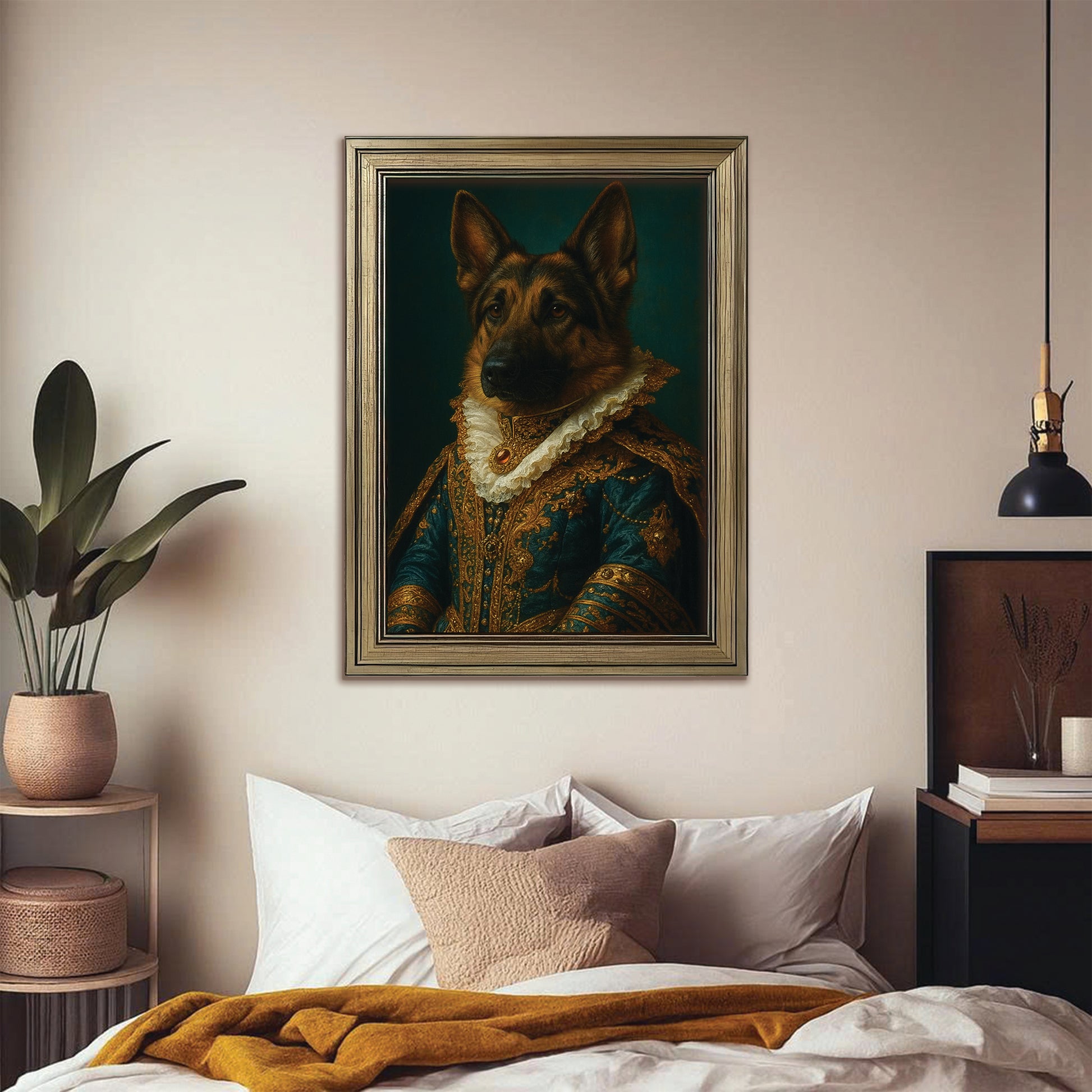 Custom Photo Dog Royal Style 4 Canvas Framed Wall Art Gift For Dog Lovers