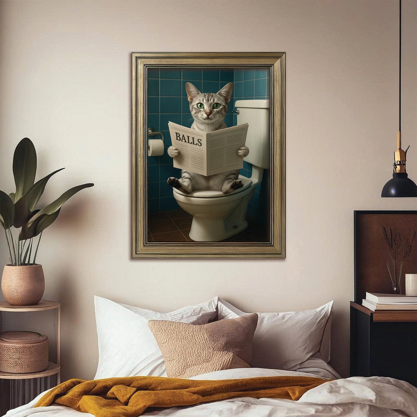 Custom Photo Cat Bathroom Style 7 Canvas Framed Wall Art Gift For Cat Lovers