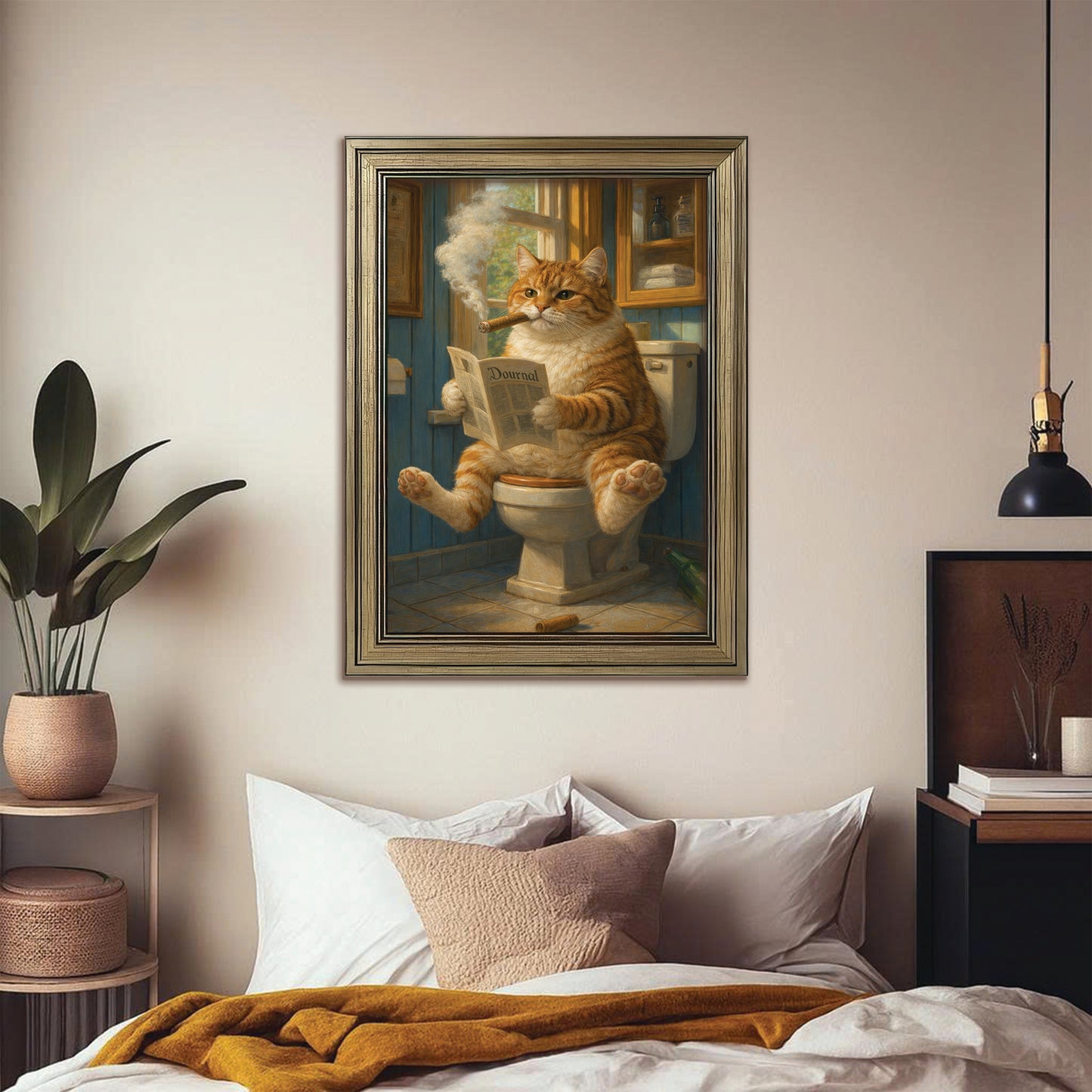 Custom Photo Cat Bathroom Style 12 Canvas Framed Wall Art Gift For Cat Lovers