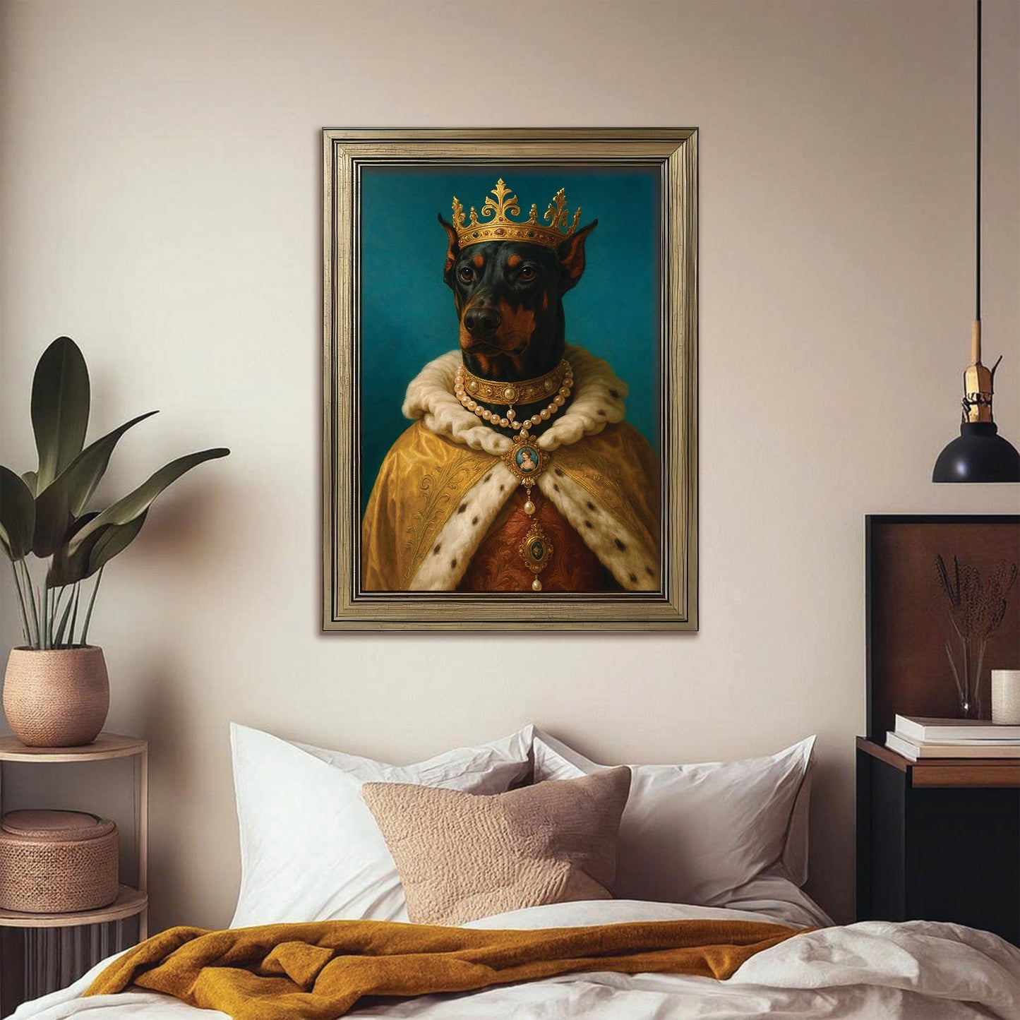 Custom Photo King Royal Dog Canvas Framed Wall Art Gift For Dog Lovers