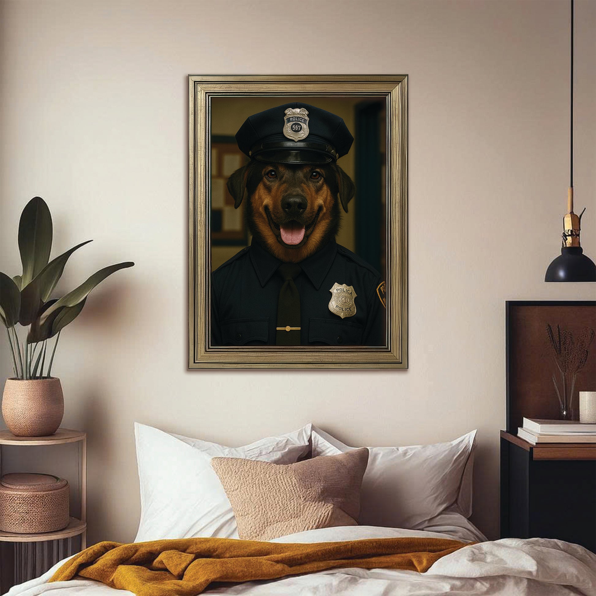 Custom Photo Police Dog Canvas Framed Wall Art Gift For Dog Lovers