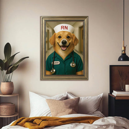 Custom Photo Registed Nurse Dog Canvas Framed Wall Art Gift For Dog Lovers
