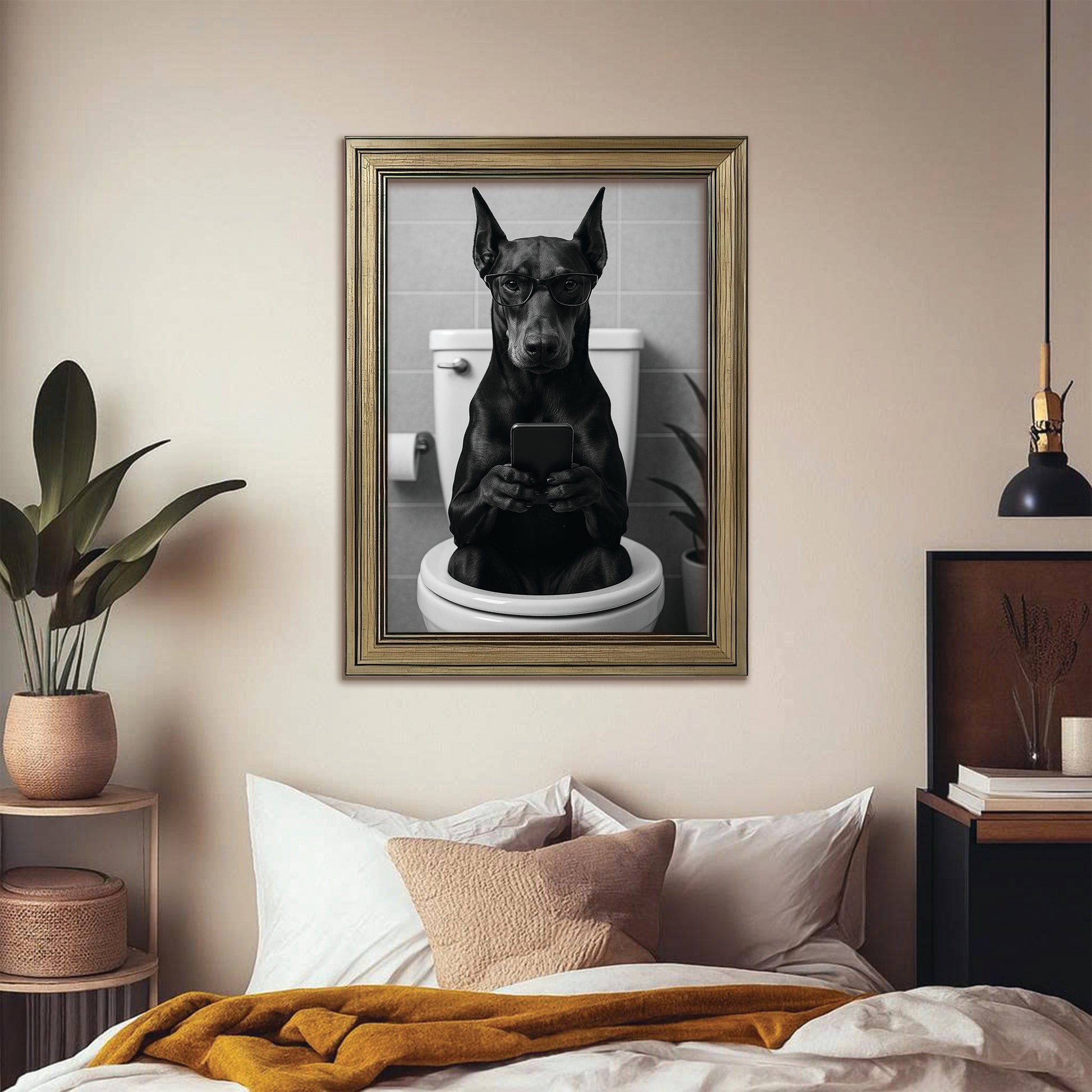 Custom Photo Dog Bathroom Style 14 Canvas Framed Wall Art Gift For Dog Lovers