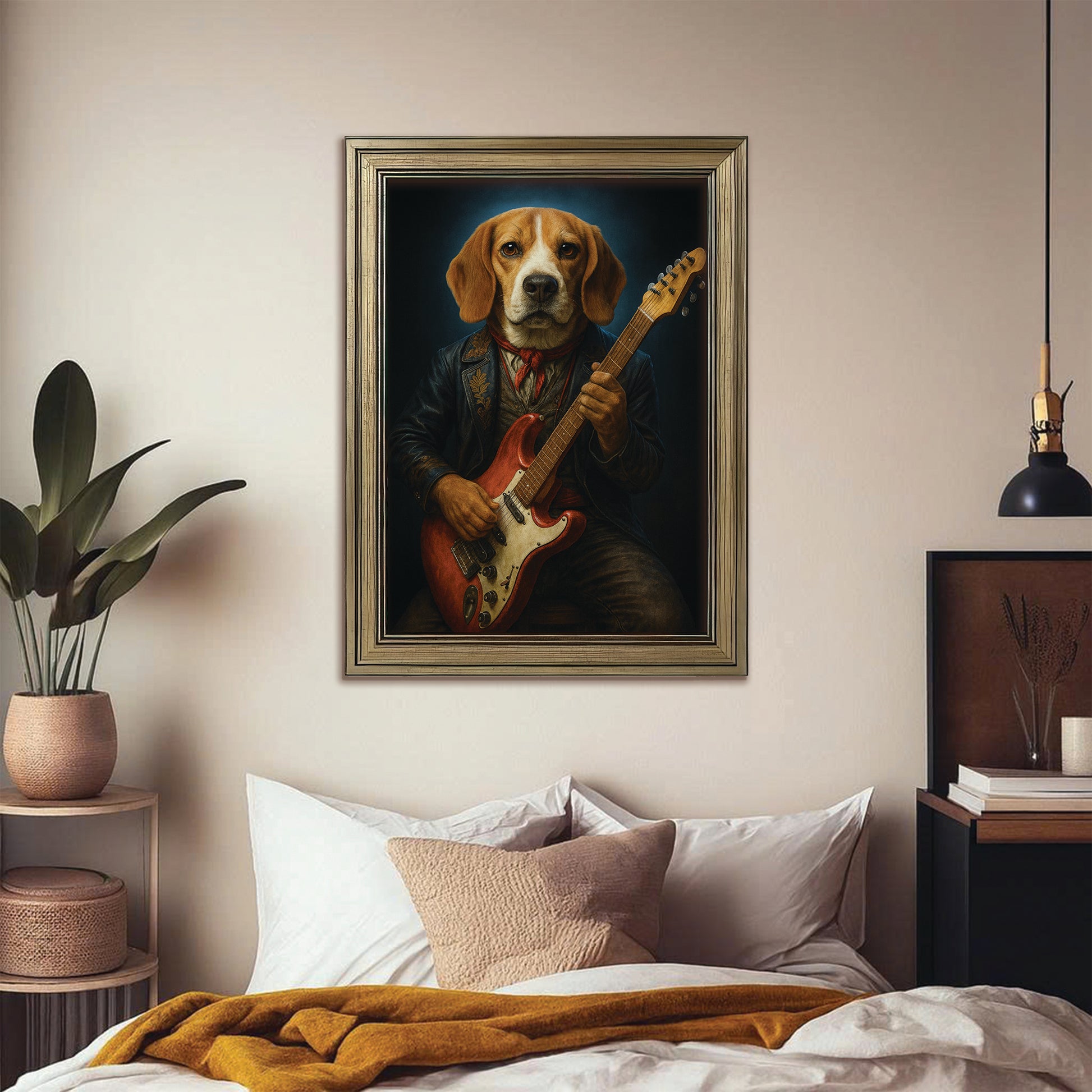 Custom Photo Dog Rock n Roll Canvas Framed Wall Art Gift For Dog Lovers