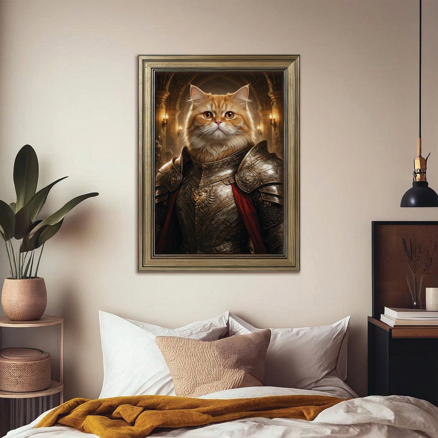 Custom Photo Royal Knight Cat Style 01 Canvas Framed Wall Art Gift For Cat Lovers