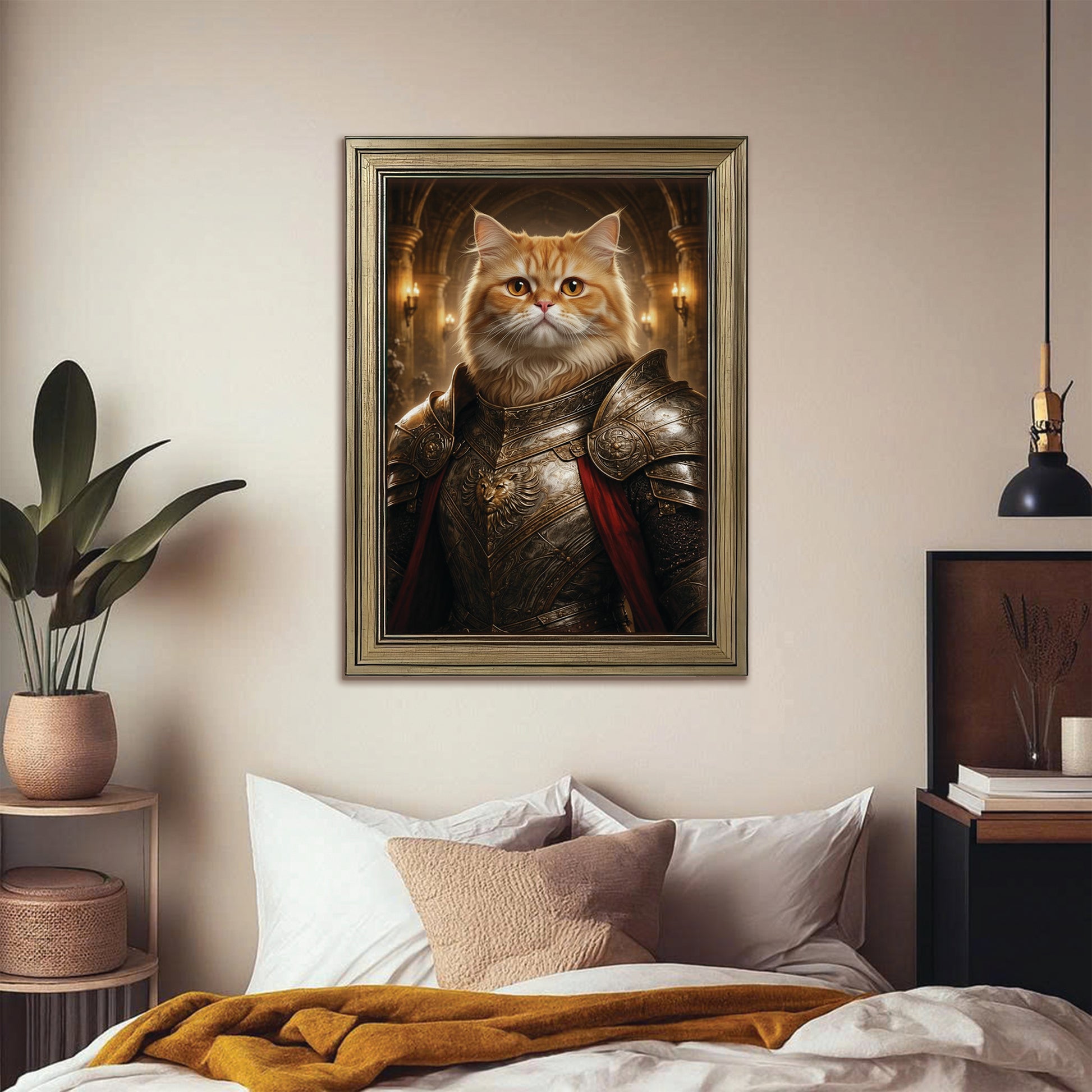 Custom Photo Royal Knight Cat Style 01 Canvas Framed Wall Art Gift For Cat Lovers