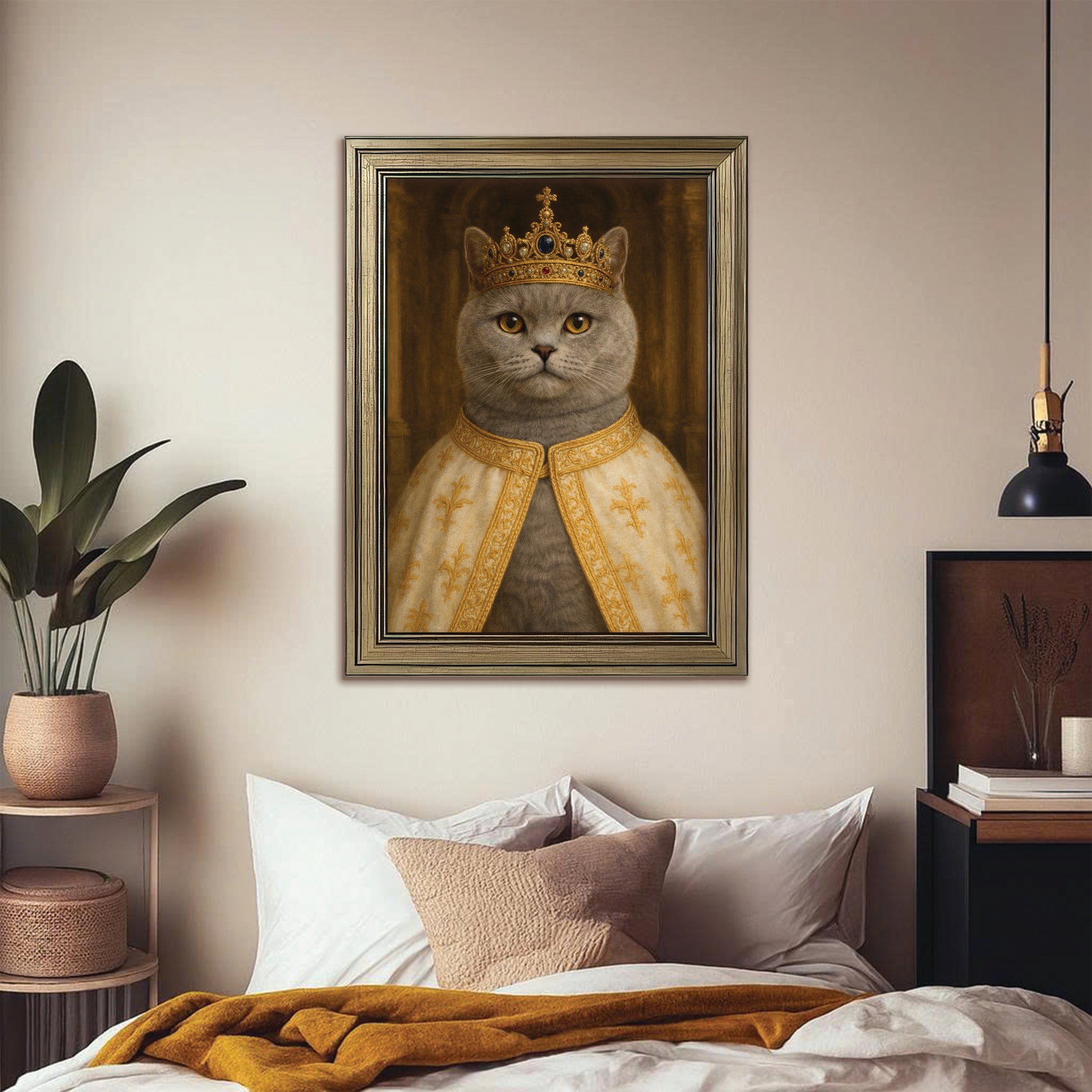 Custom Photo Cat Royal Style 07 Canvas Framed Wall Art Gift For Cat Lovers
