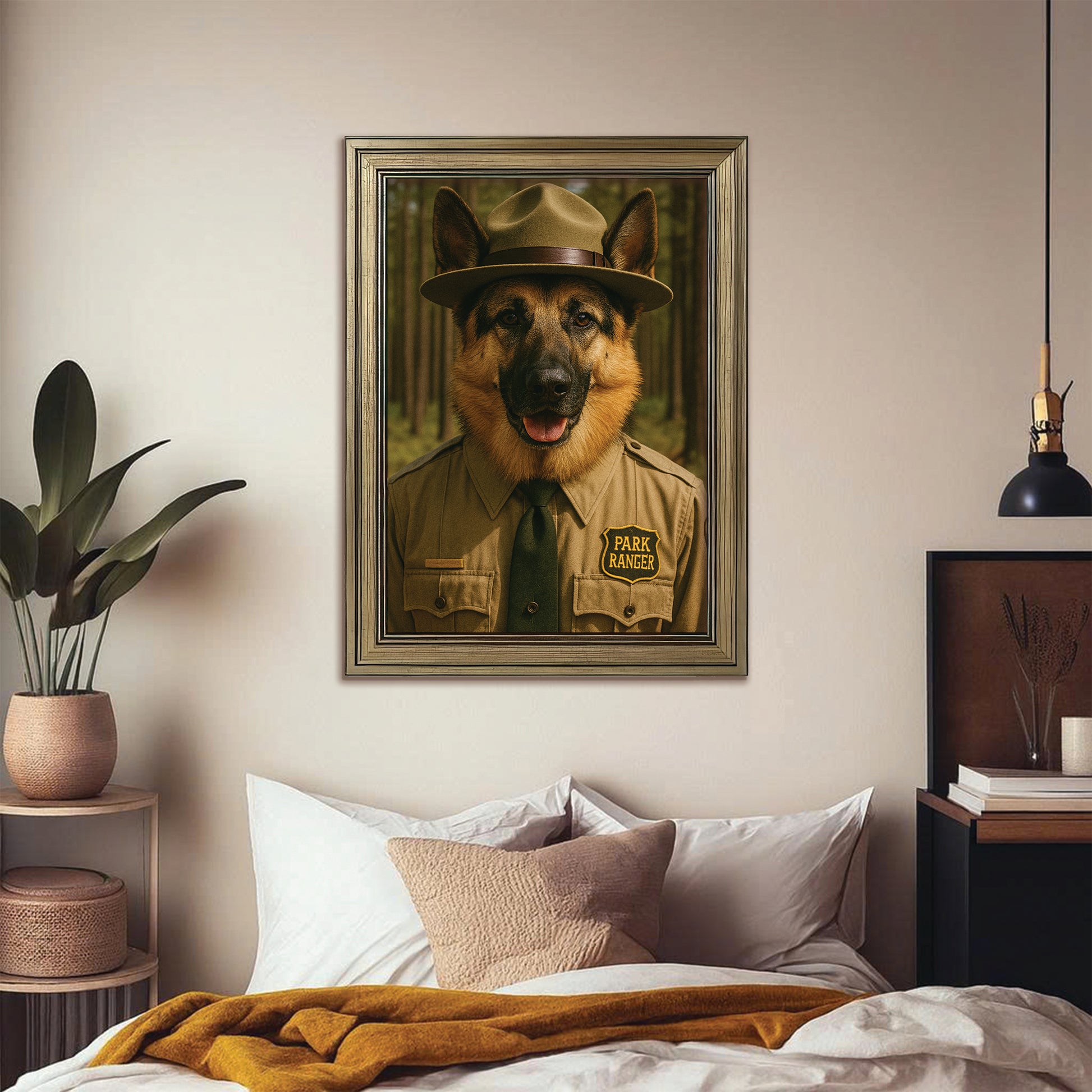 Custom Photo Park Ranger Dog Canvas Framed Wall Art