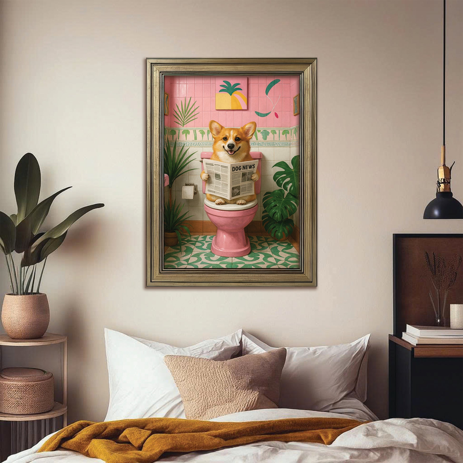 Custom Photo Dog Bathroom Style 10 Canvas Framed Wall Art Gift For Dog Lovers