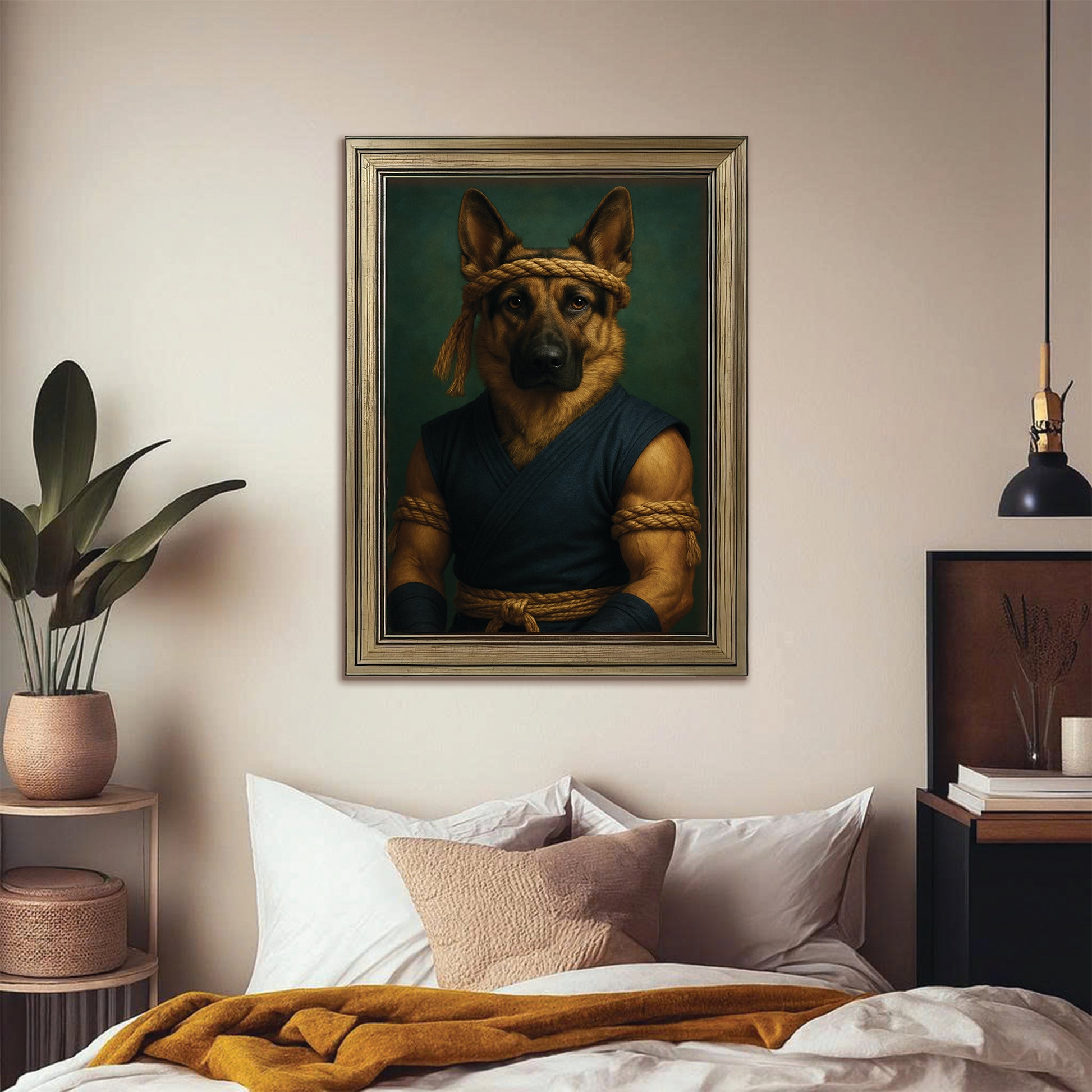 Custom Photo Fighter Warrior Art Dog Canvas Framed Wall Art Gift For Dog Lovers