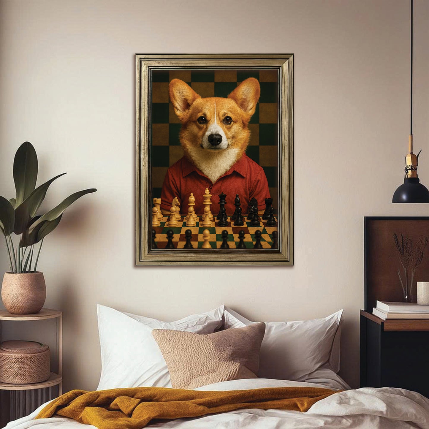 Custom Photo Chess Dog Canvas Framed Wall Art Gift For Dog Lovers