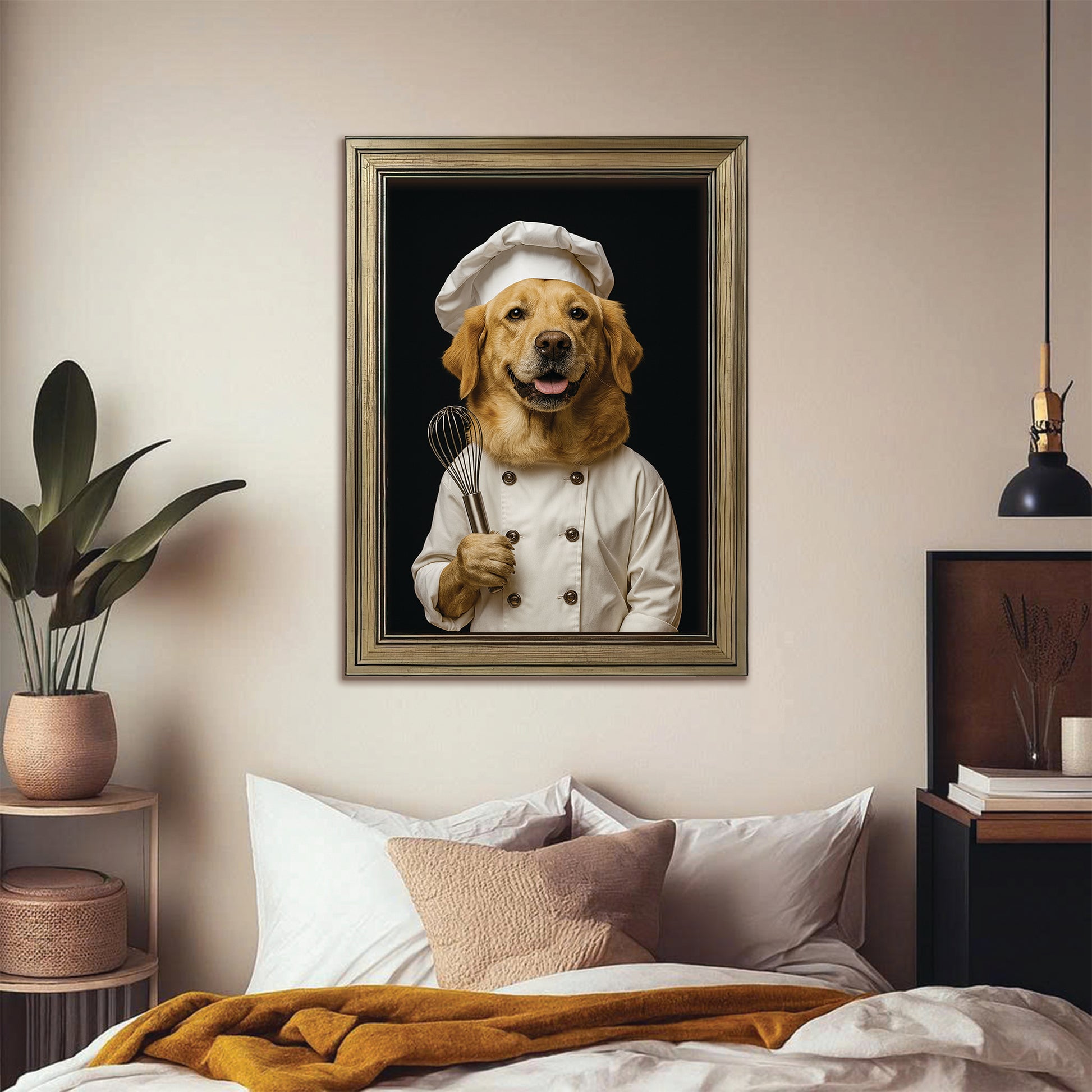 Custom Photo Dog Chef Canvas Framed Wall Art Framed Wall Art _ Gift For Dog Lovers