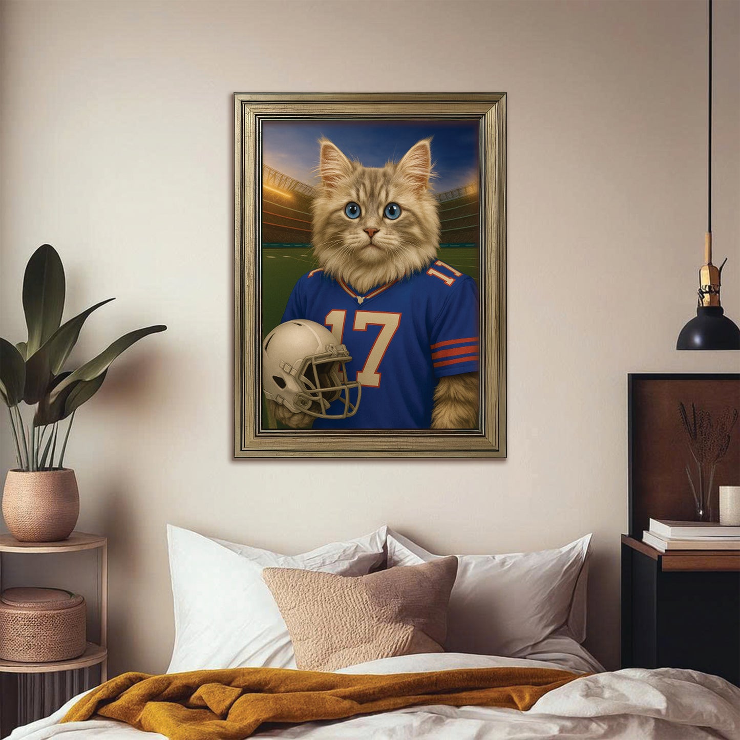Custom Cat Photo Football Style Canvas Framed Wall Art _ Gift For Cat Lovers
