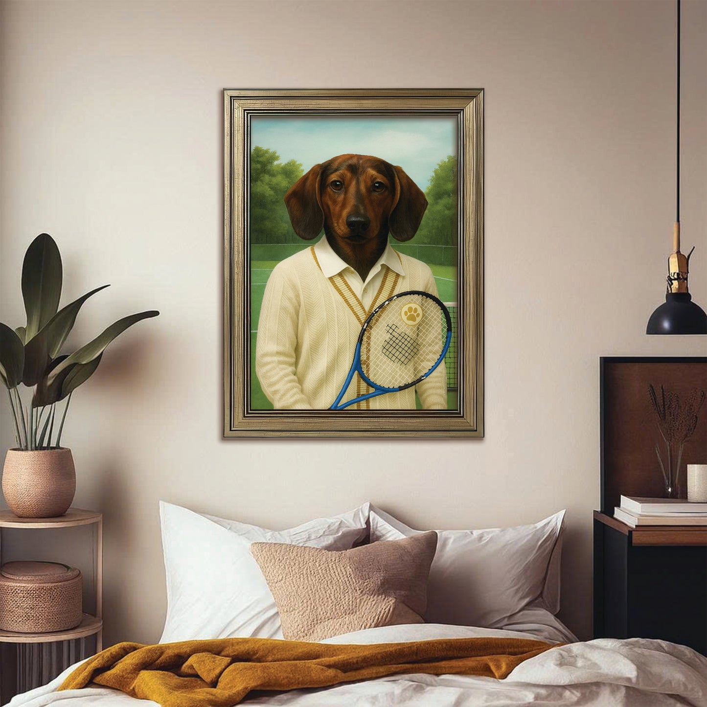 Custom Photo Tennis Player Dog Canvas Framed Wall Art