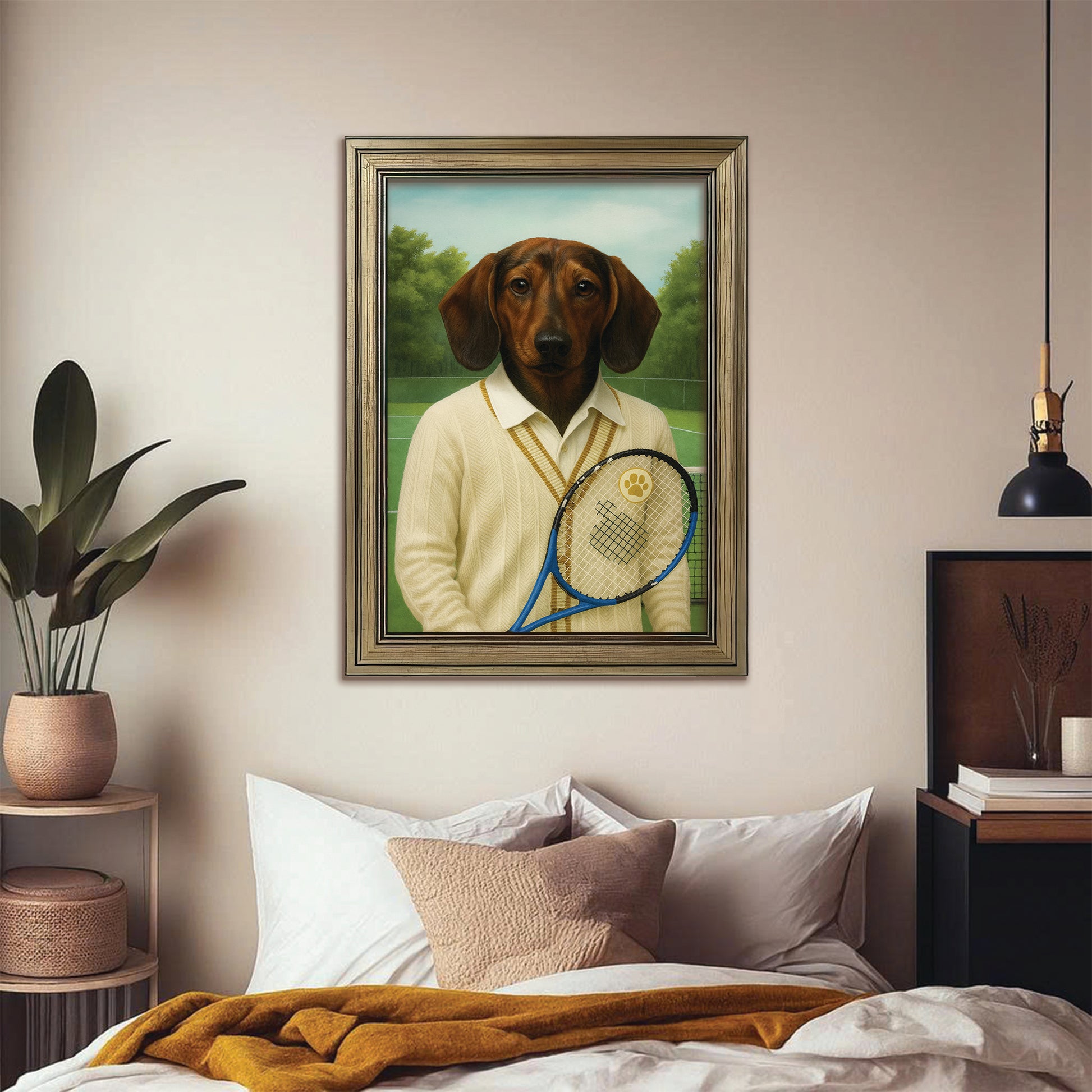 Custom Photo Tennis Player Dog Canvas Framed Wall Art