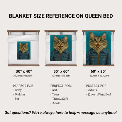 Custom Photo Denim Cat Blanket Gift For Cat Lovers