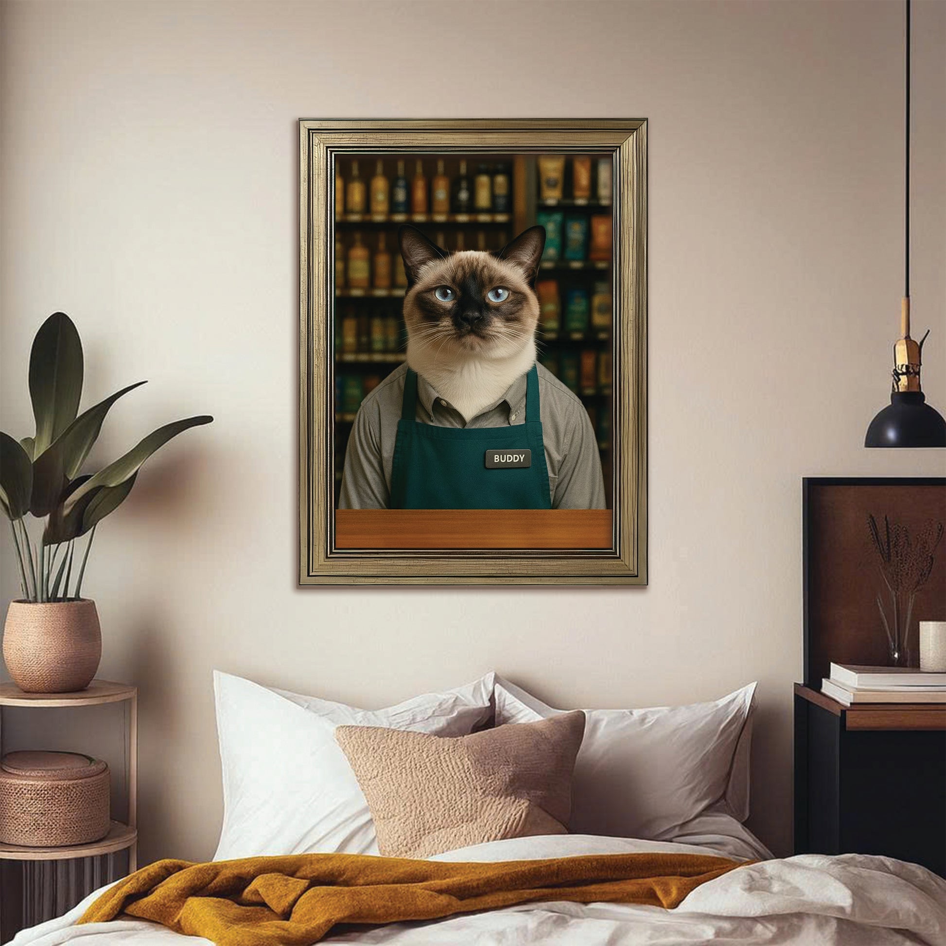 Custom Photo Shop Owner Cat Canvas Framed Wall Art Gift For Cat Lovers