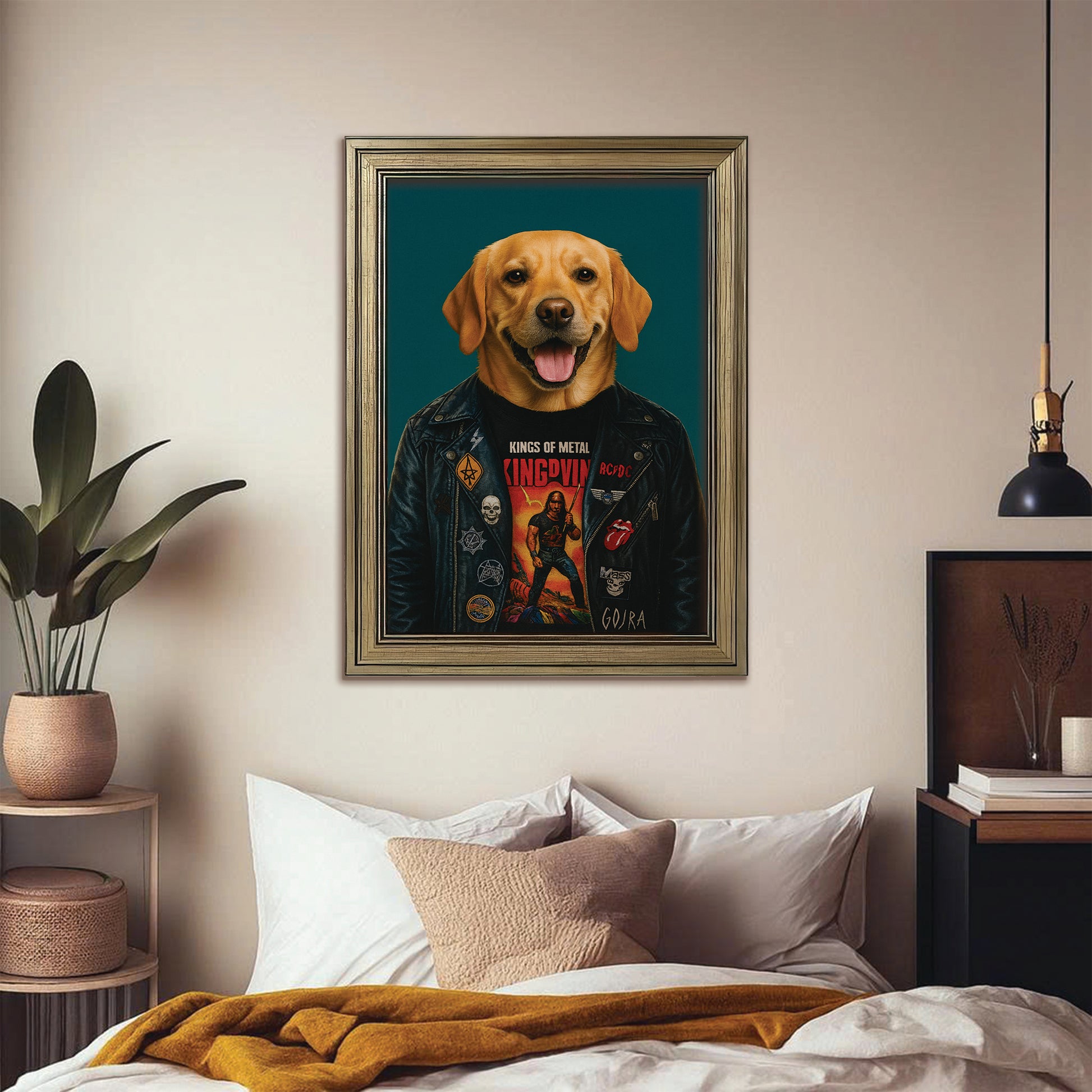 Custom Photo Dog Rock n Roll Canvas Framed Wall Art