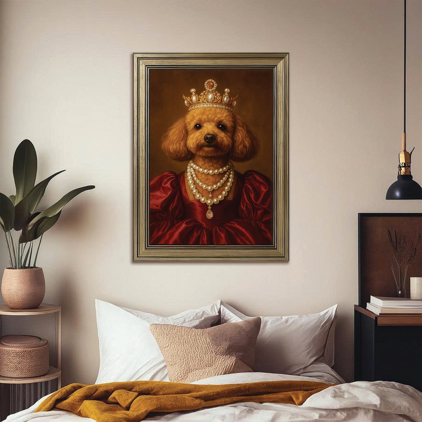 Custom Photo Queen Dog With Crown Canvas Framed Wall Art Gift For Dog Lovers