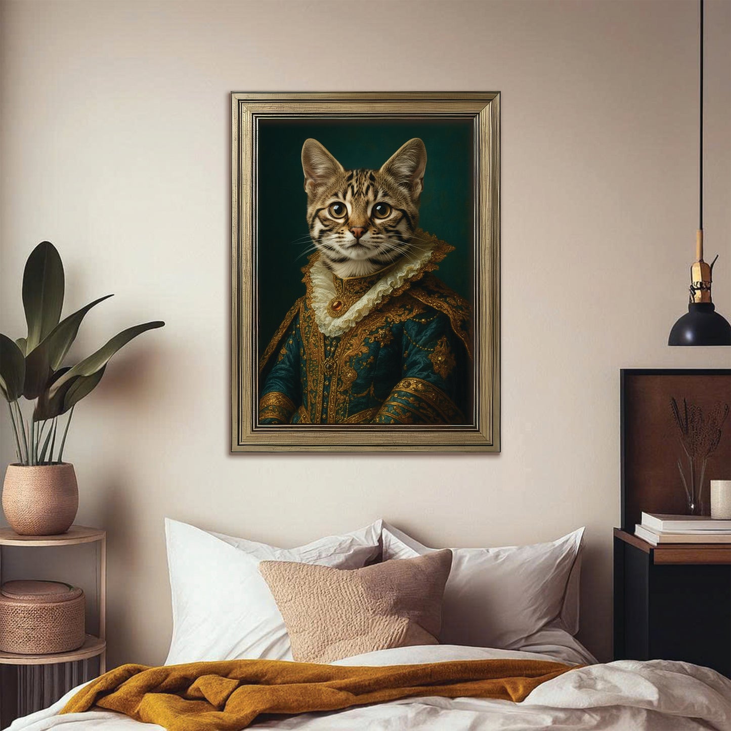 Custom Photo Cat Royal Style 4 Canvas Framed Wall Art Gift For Cat Lovers
