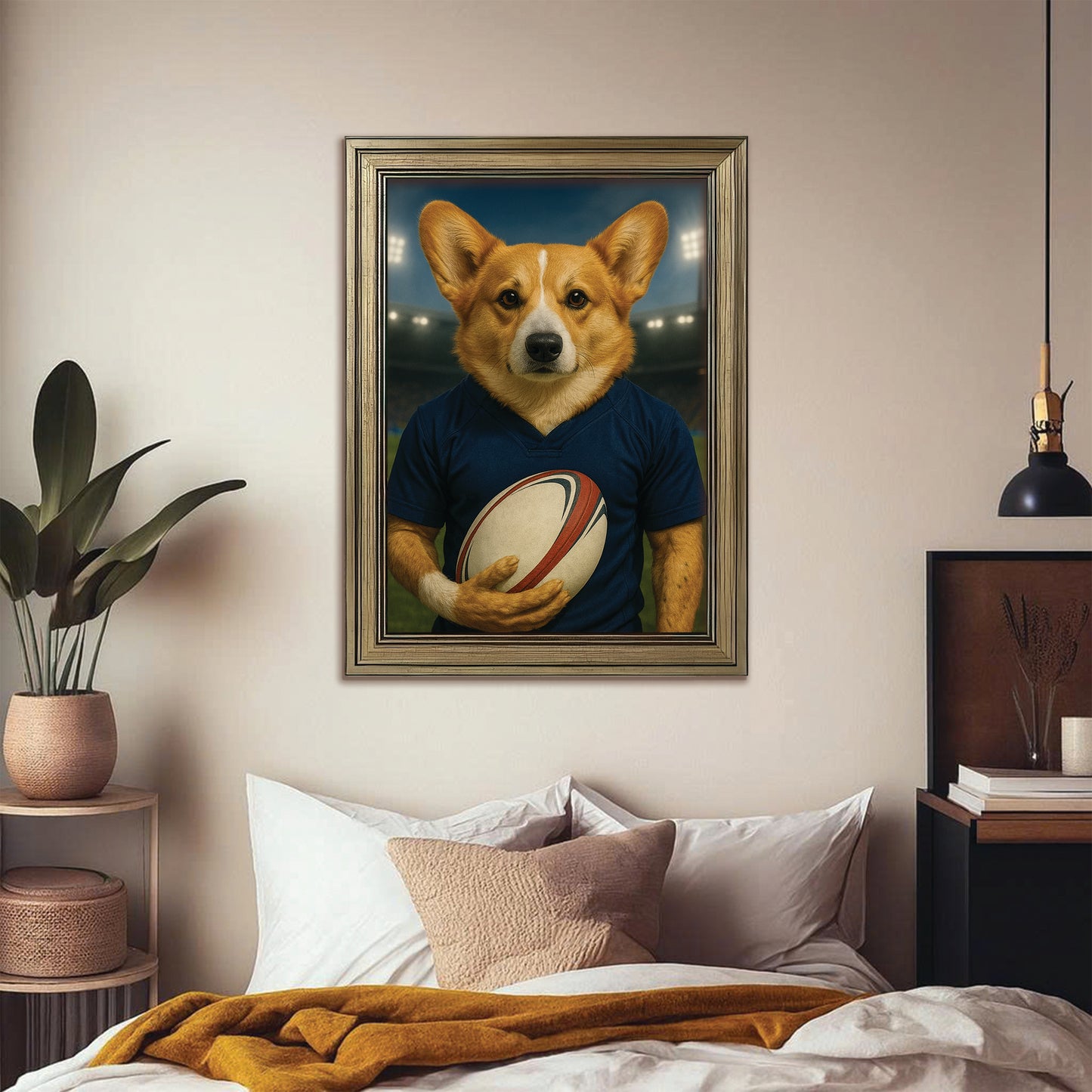 Custom Dog Rugby Sport Dog Canvas Framed Wall Art Gift For Dog Lovers