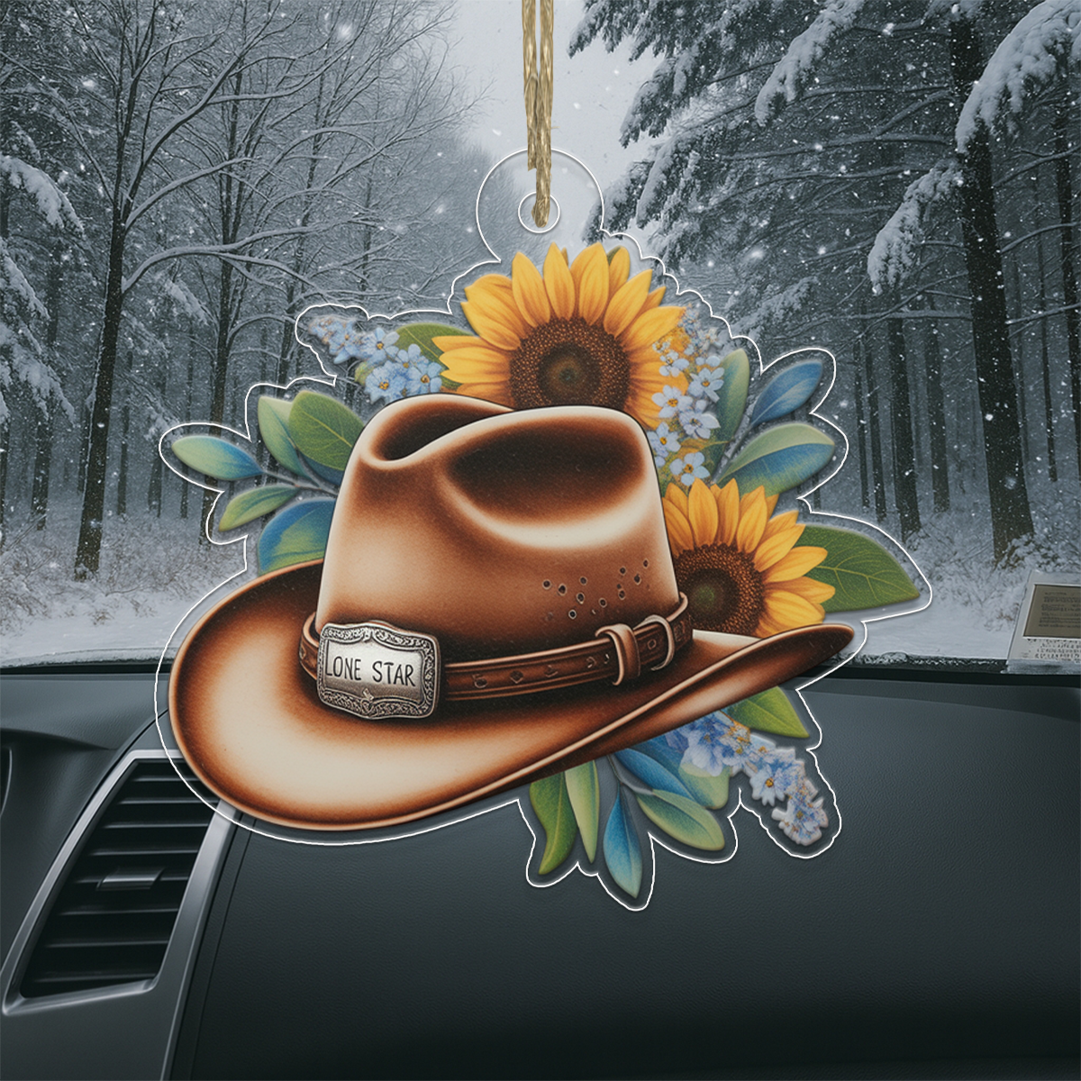 Custom Name Rustic Sunflower Cowboy Hat Acrylic Ornament Christmas Gift