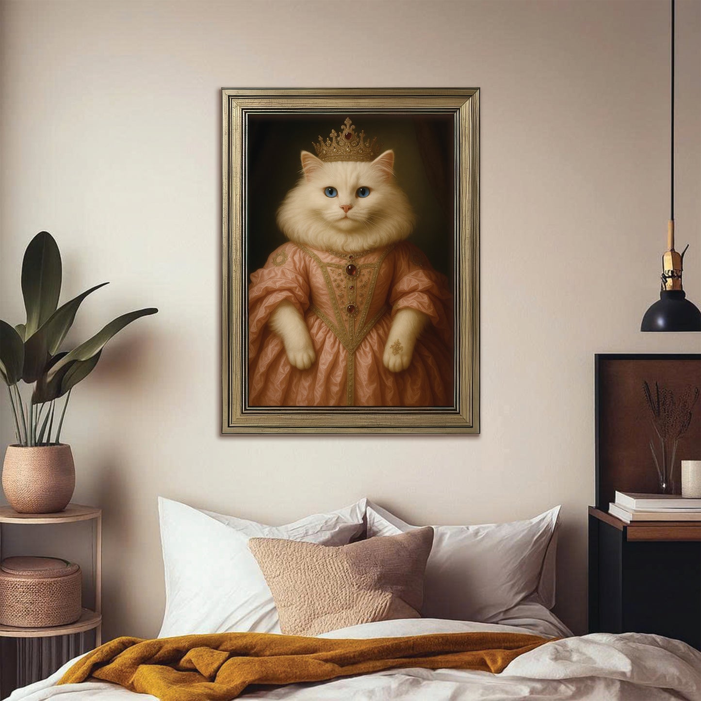 Custom Cat Queen Royal Canvas Framed Wall Art