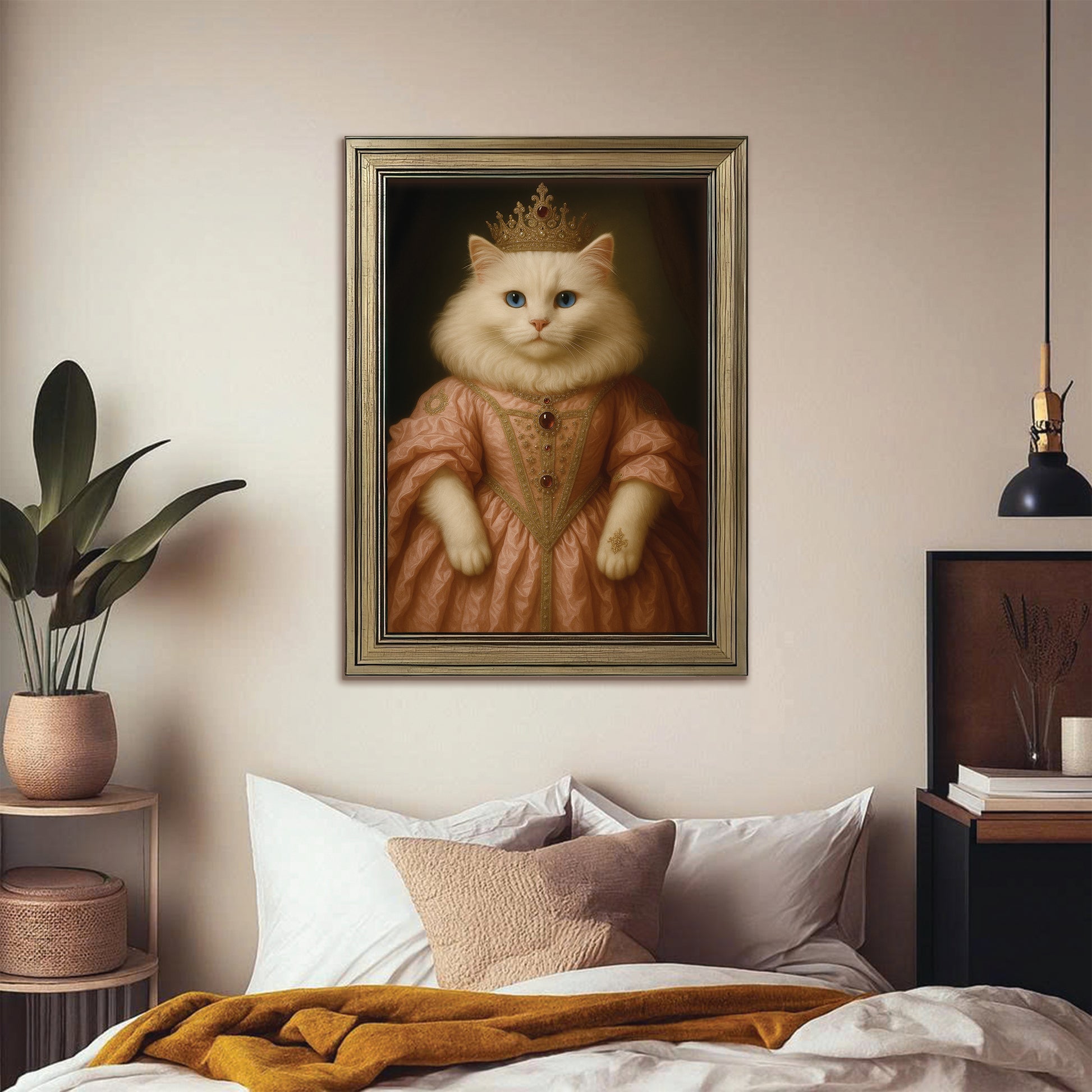 Custom Cat Queen Royal Canvas Framed Wall Art