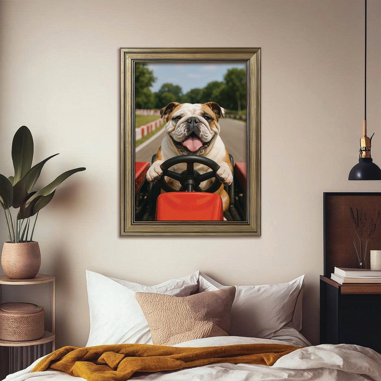 Custom Photo Dog Go Kart Canvas Framed Wall Art Gift For Dog Lovers