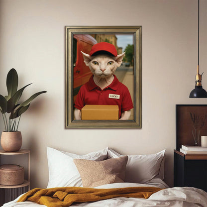Custom Photo Courier Delivery Canvas Framed Wall Art Gift For Cat Lovers