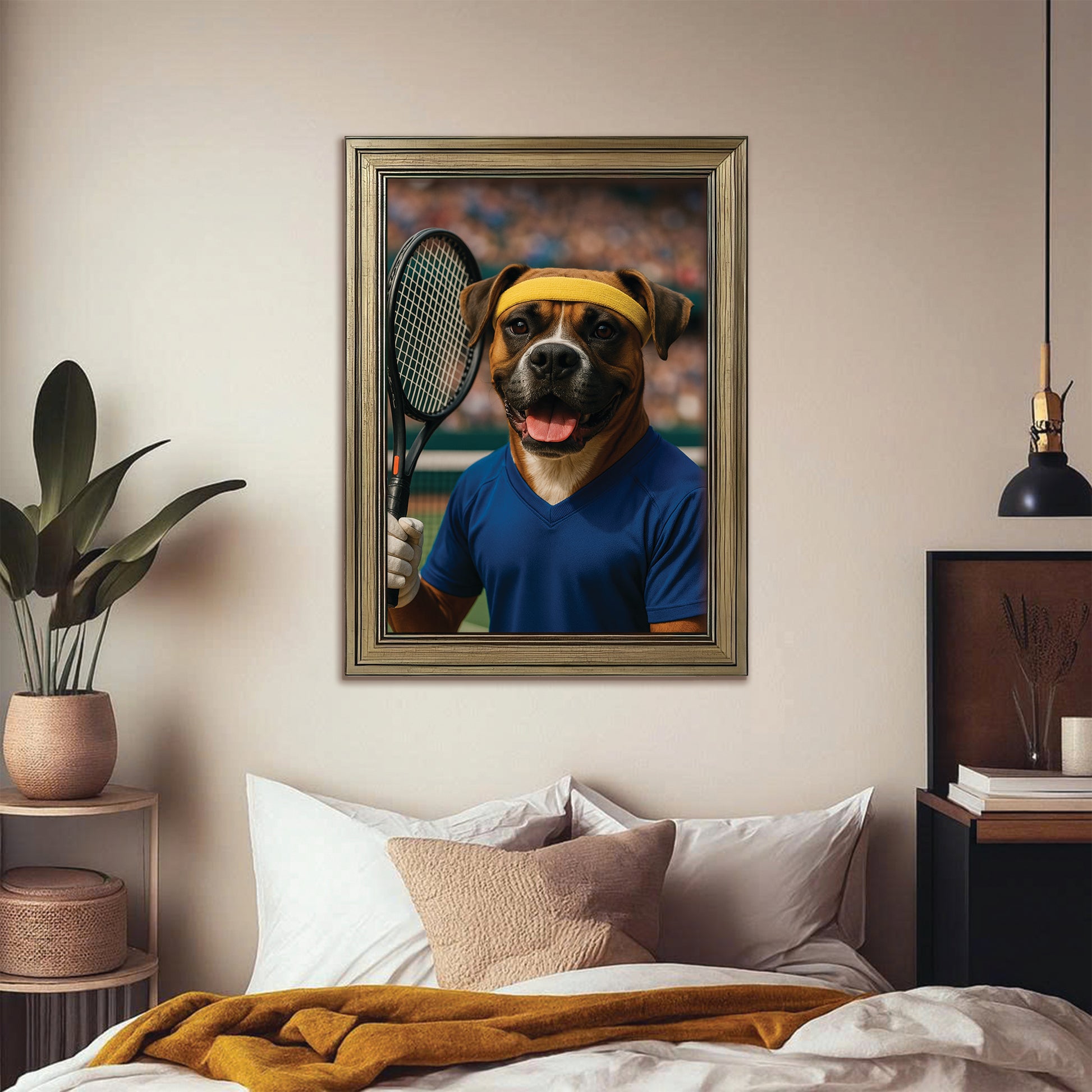 Custom Photo Tennis Player Dog Canvas Framed Wall Art Gift For Dog Lovers