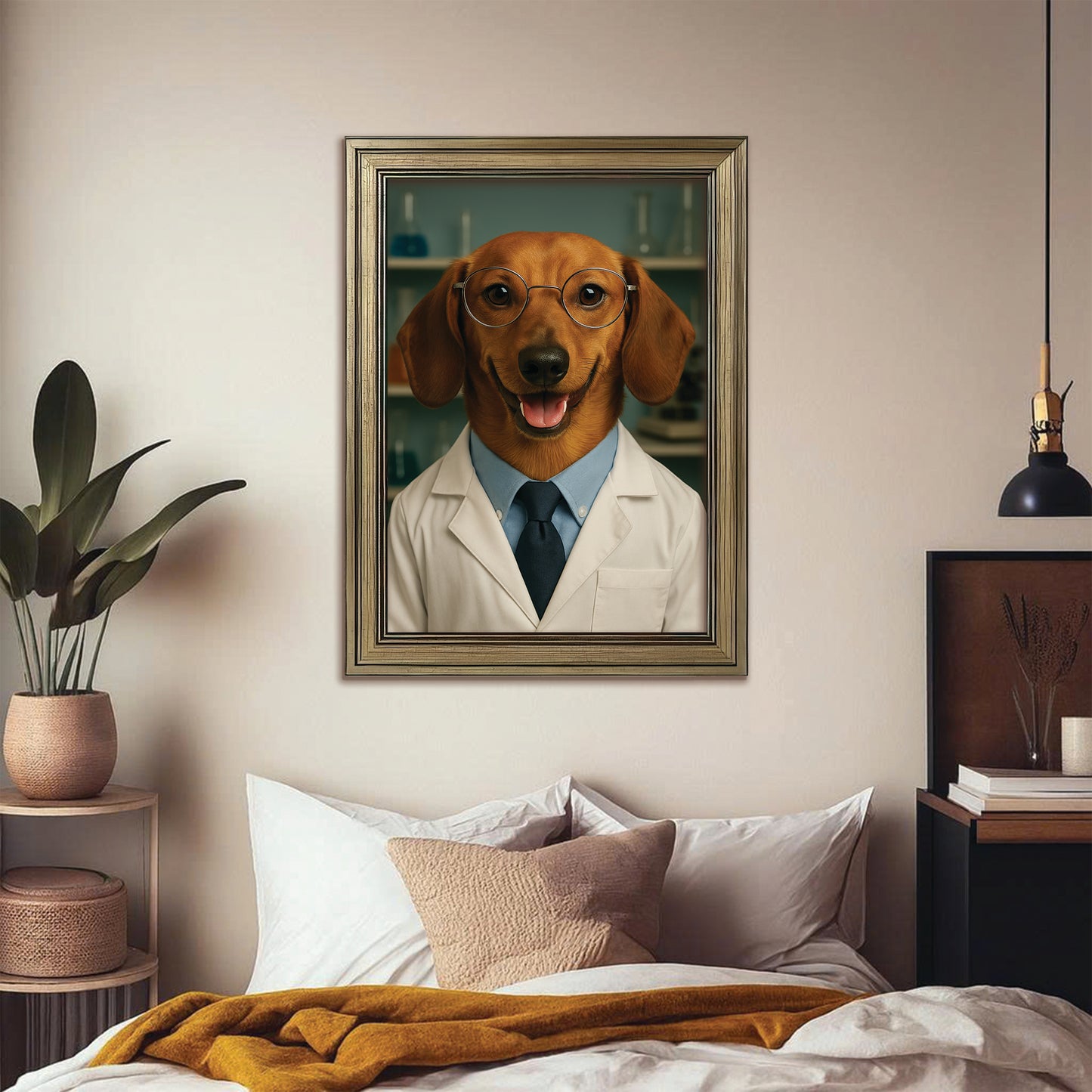 Custom Photo Scientist Dog Canvas Framed Wall Art Gift For Dog Lovers