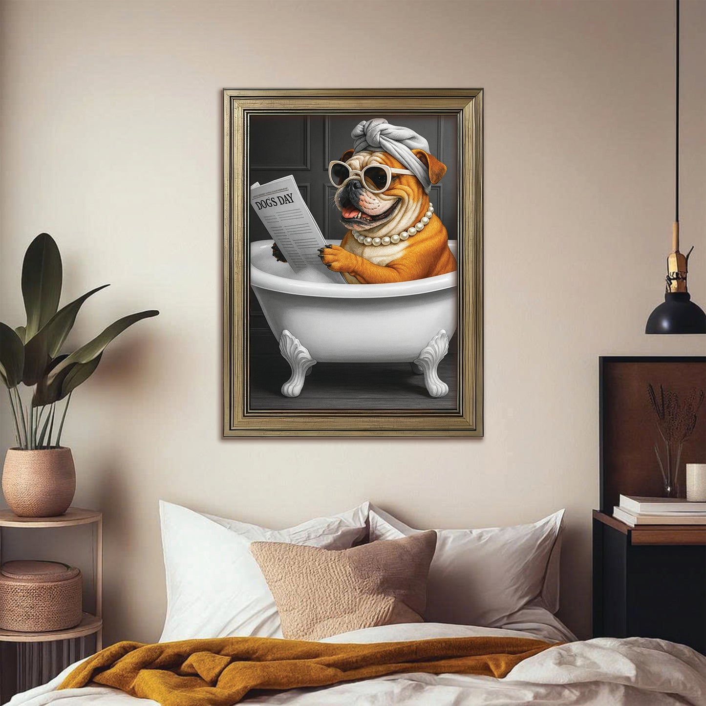Custom Photo Dog Bathroom Style 9 Canvas Framed Wall Art Gift For Dog Lovers
