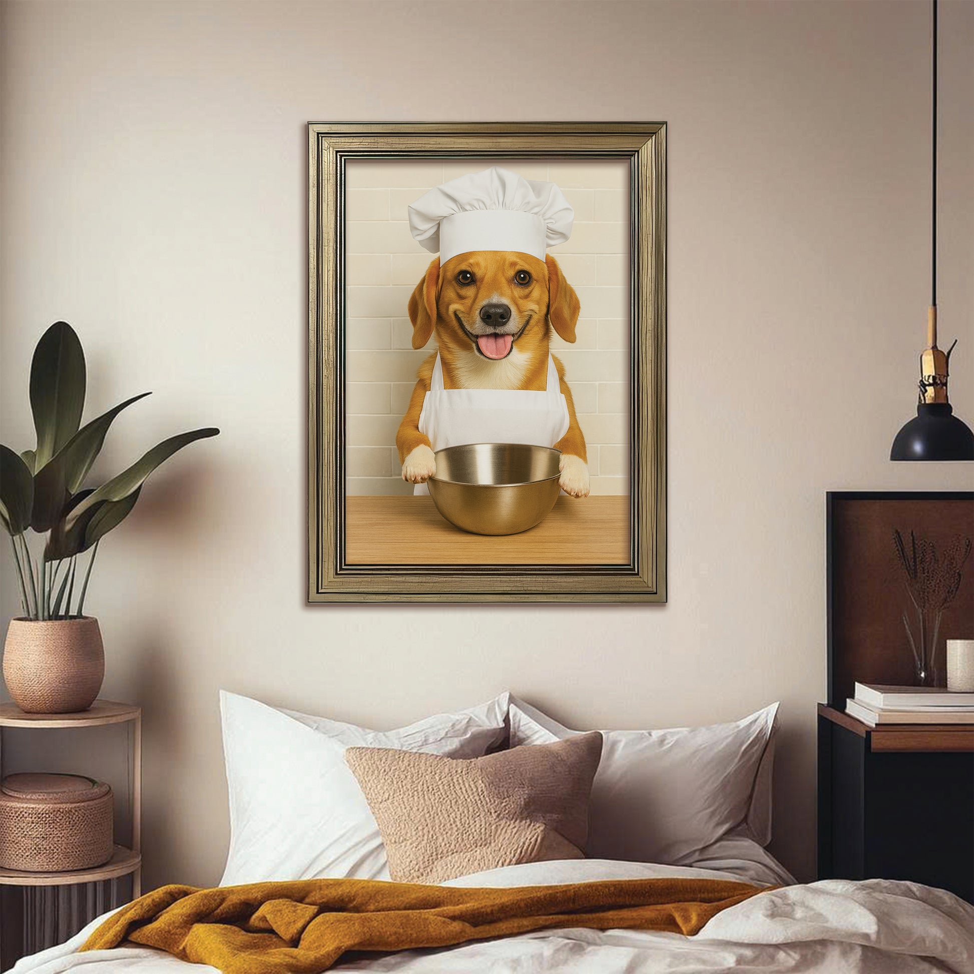 Custom Photo Dog Chef Canvas Framed Wall Art Gift For Dog Lovers