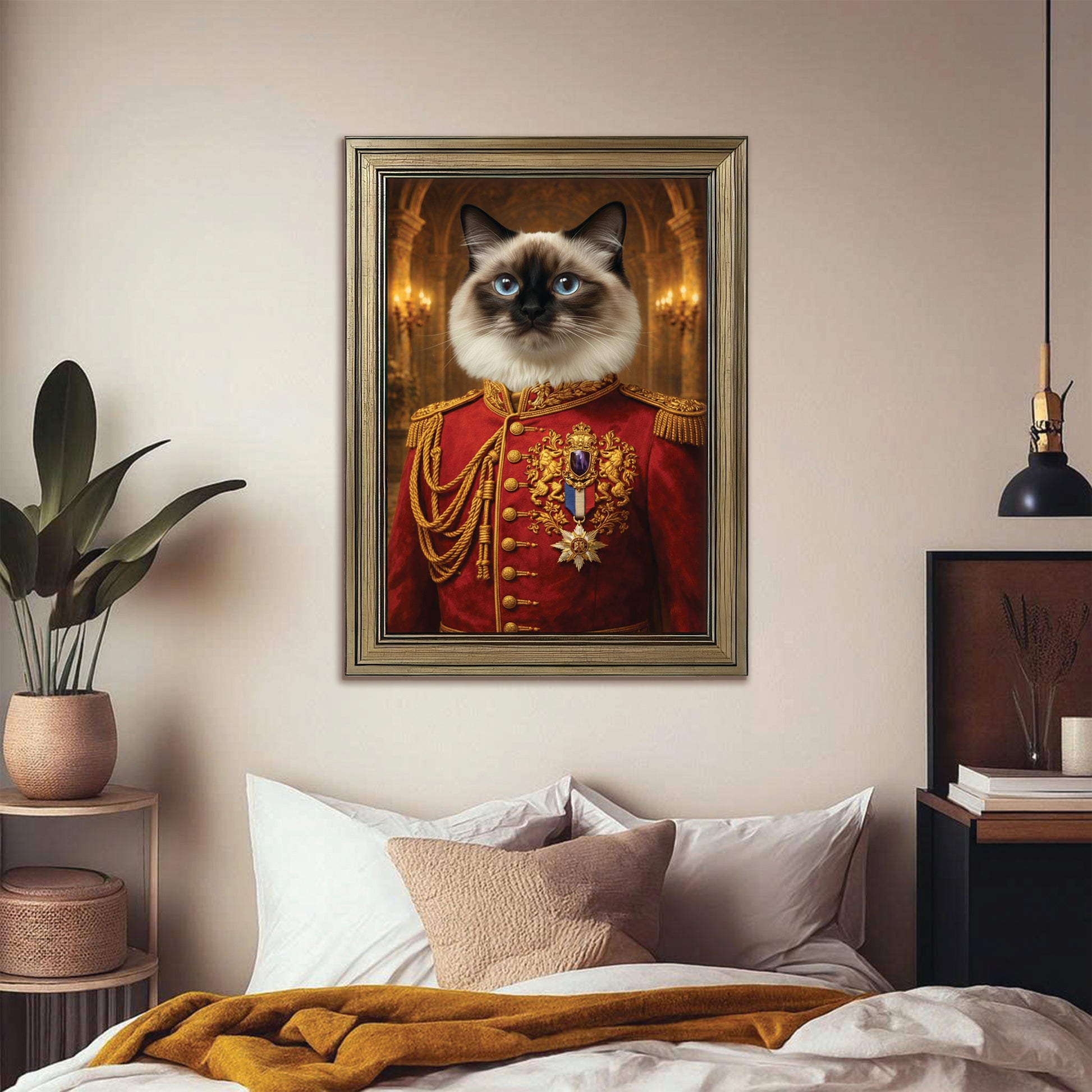 Custom Photo Royal King Cat Style 02 Canvas Framed Wall Art Gift For Cat Lovers