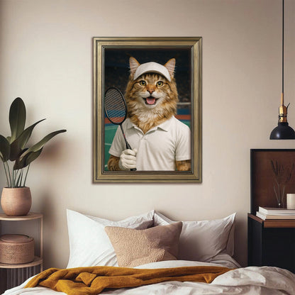 Custom Photo Badminton Cat Canvas Framed Wall Art Gift For Cat Lovers