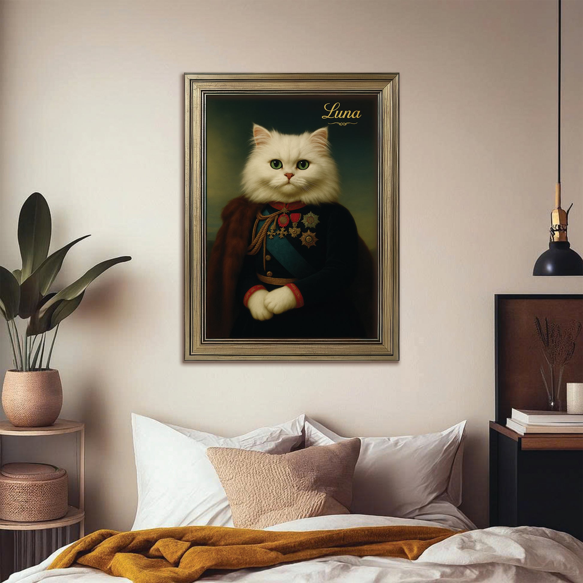 Custom Photo Imperial Minister Cat Canvas Framed Wall Art Gift For Cat Lovers