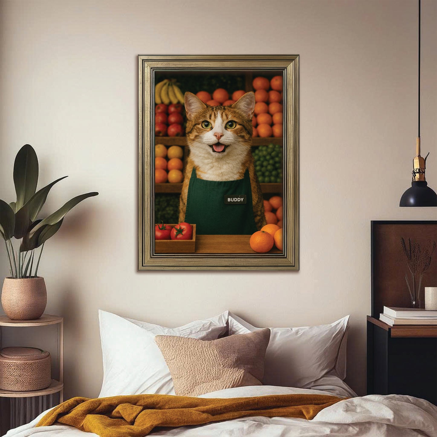 Custom Photo Grocer Store Cat Canvas Framed Wall Art  Gift For Cat Lovers